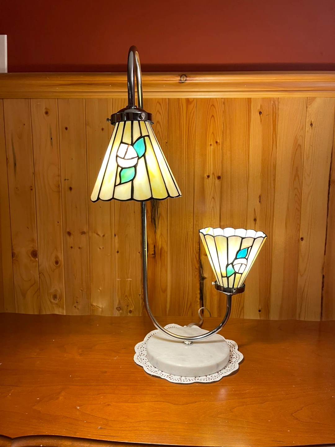 A beautiful 2-shade Tiffany Style stained glass table lamp