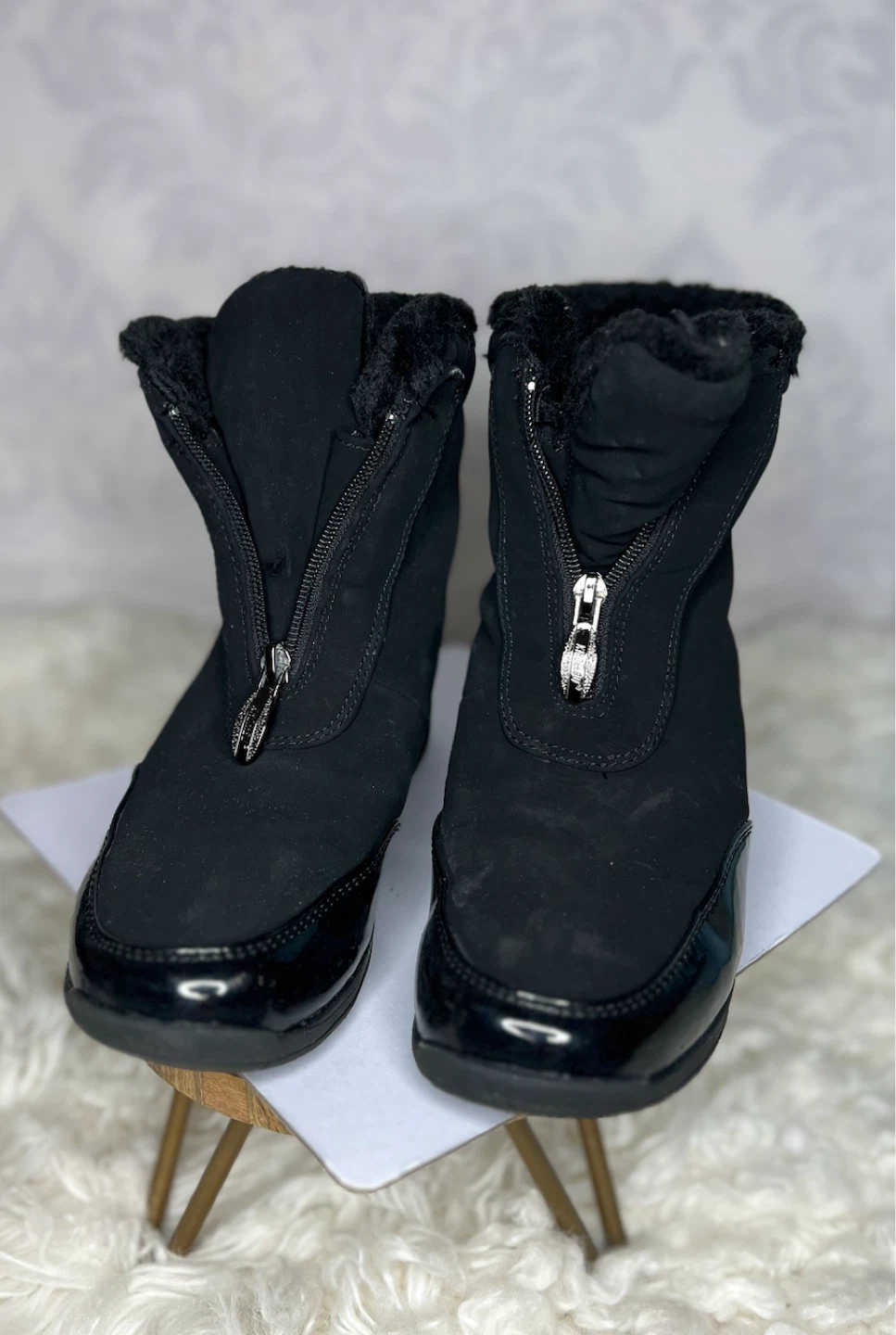 Black Front-Zip Winter Boots