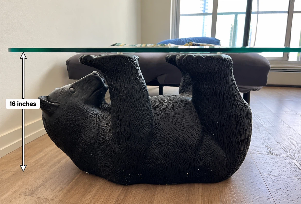 Glass Top Coffee Table with Bear Base - photo 3