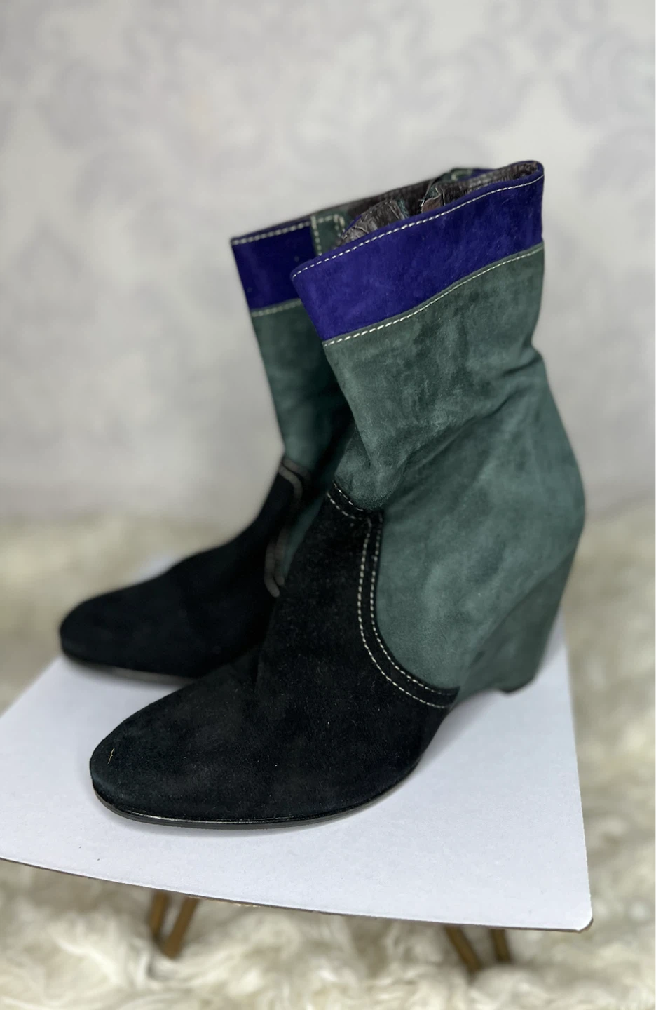 Multicolour Suede Wedge Boots