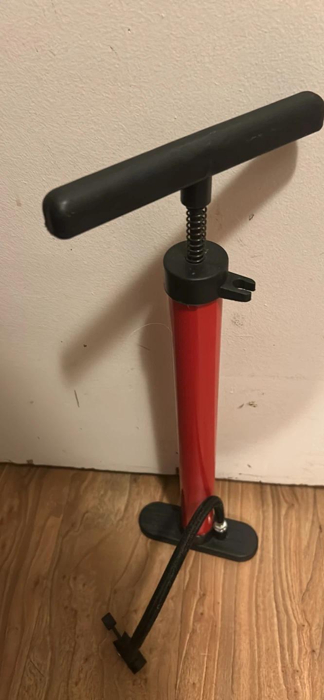 Red manual bicycle floor pump