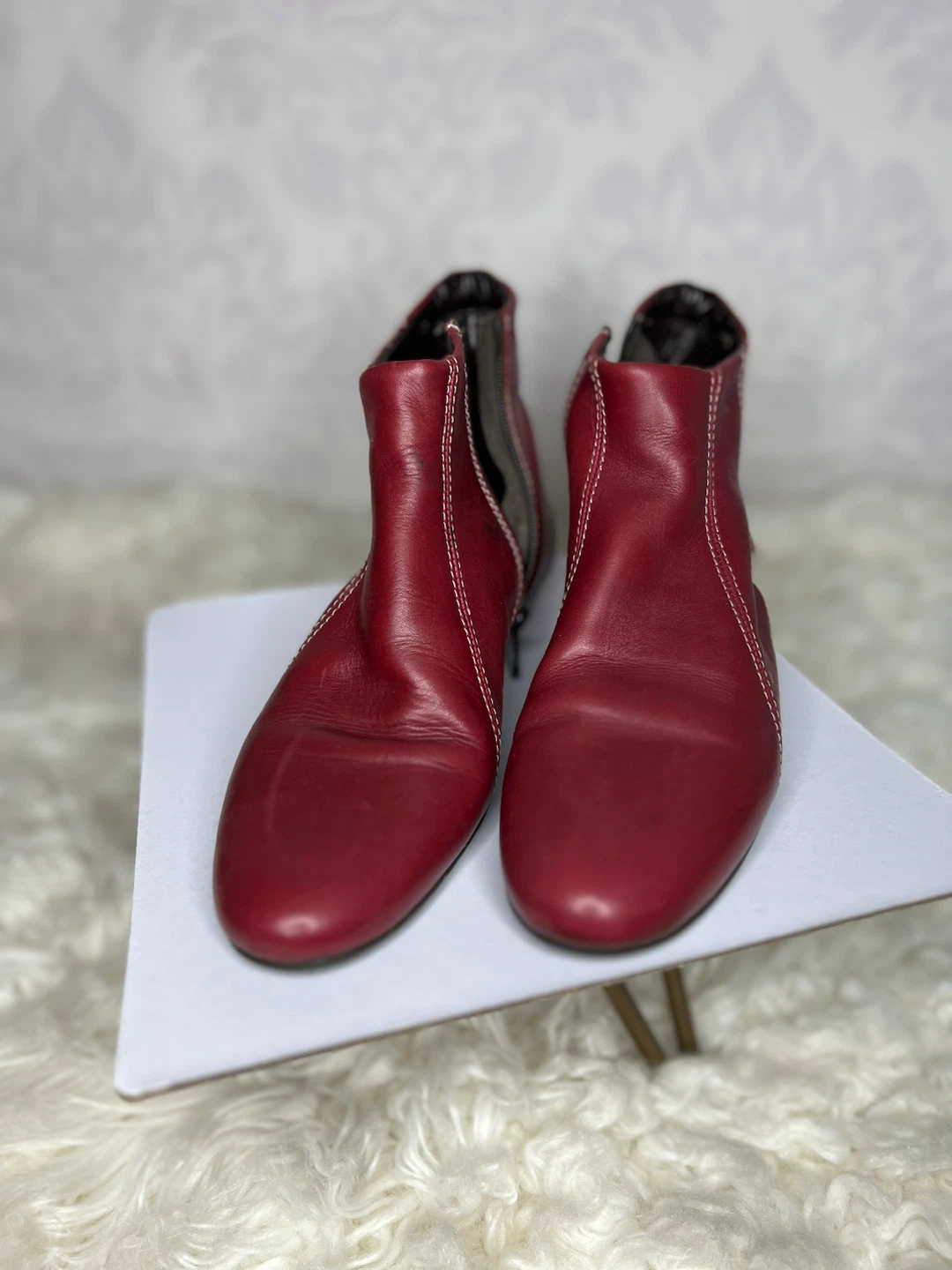 Red leather ankle boots - photo 2