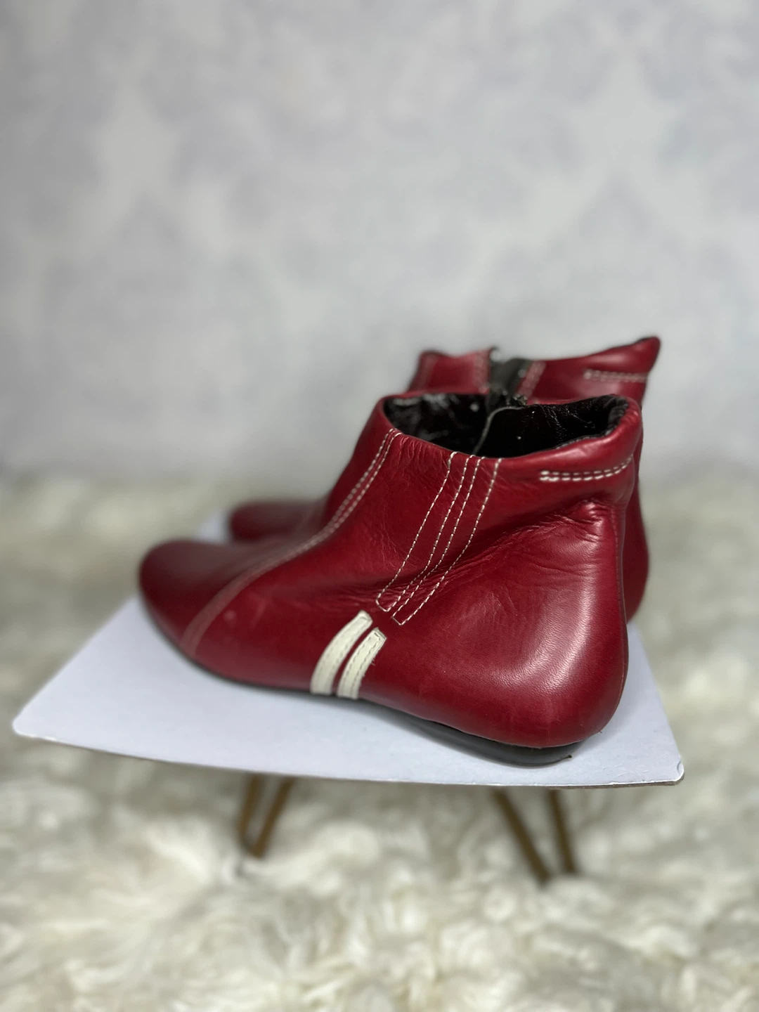 Red leather ankle boots - photo 3