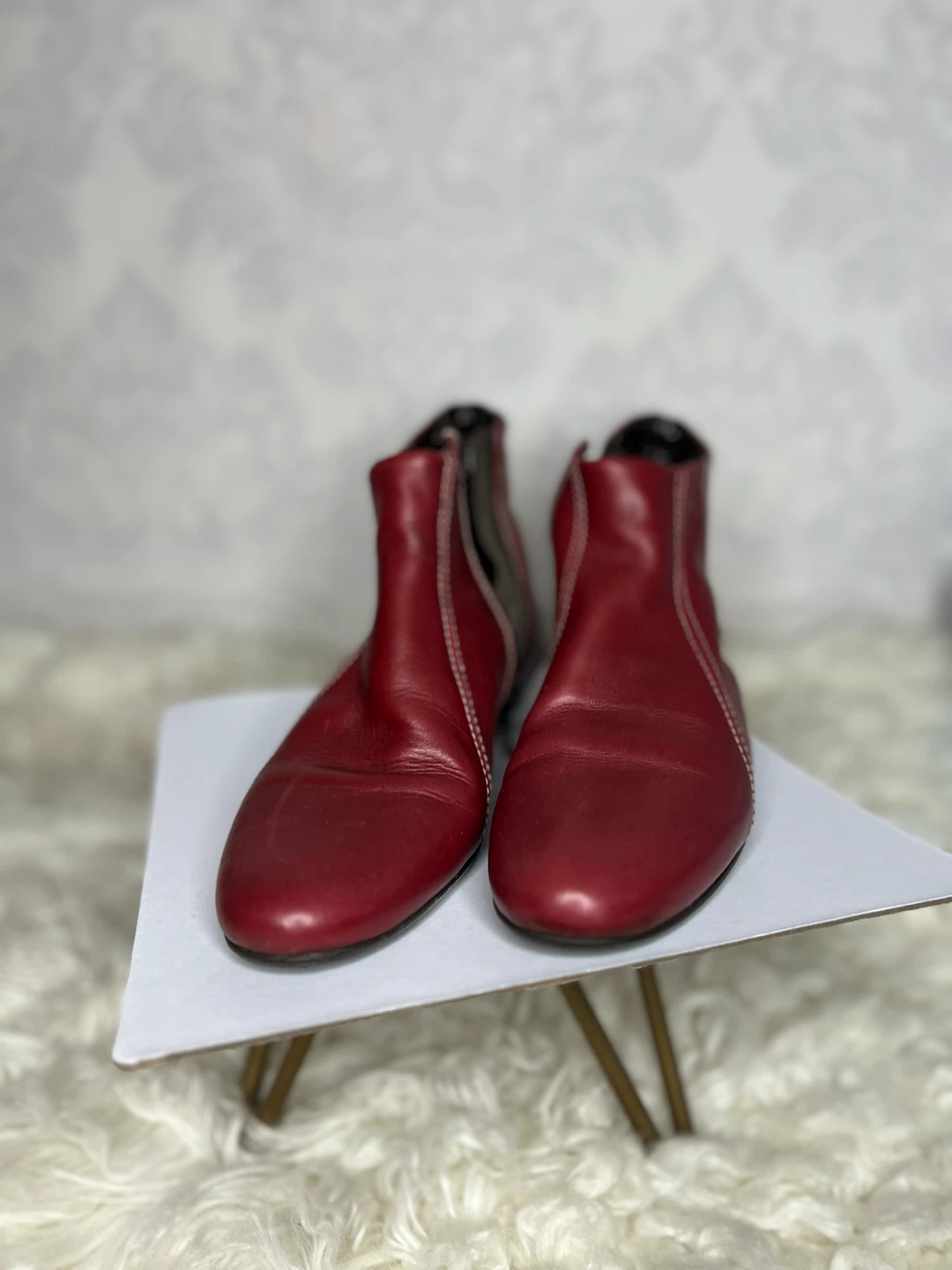 Red leather ankle boots - photo 5