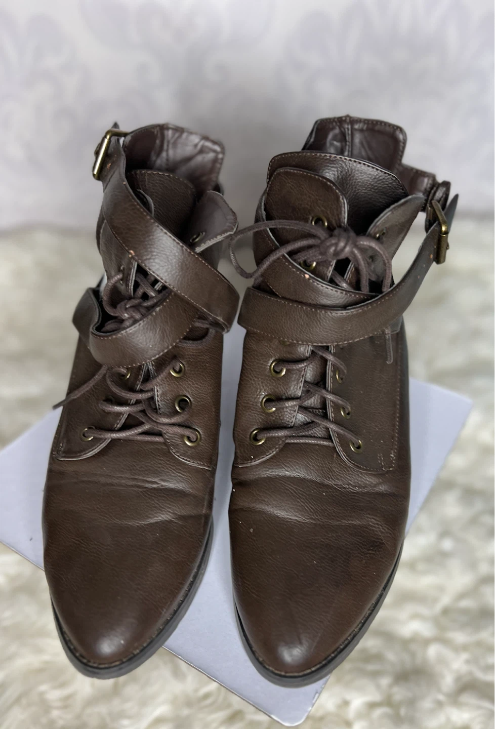 Dark brown faux leather ankle boots - photo 2