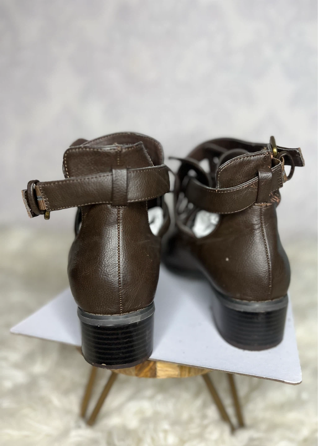 Dark brown faux leather ankle boots - photo 3