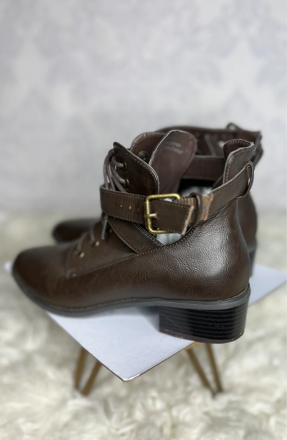 Dark brown faux leather ankle boots - photo 4