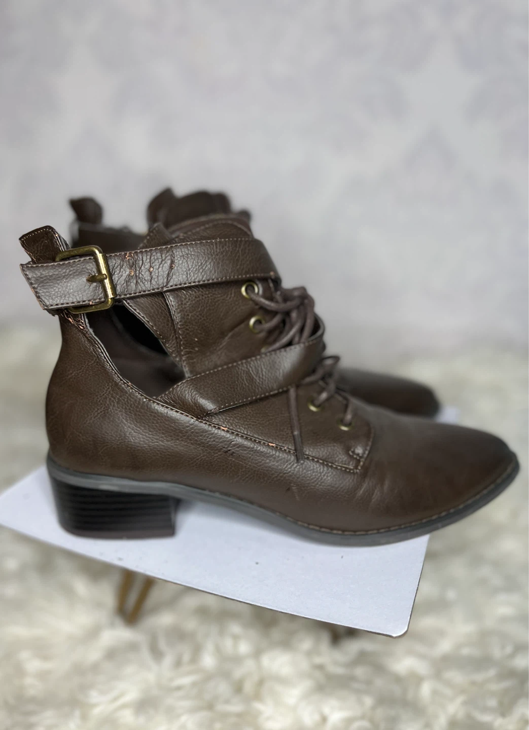 Dark brown faux leather ankle boots - photo 5