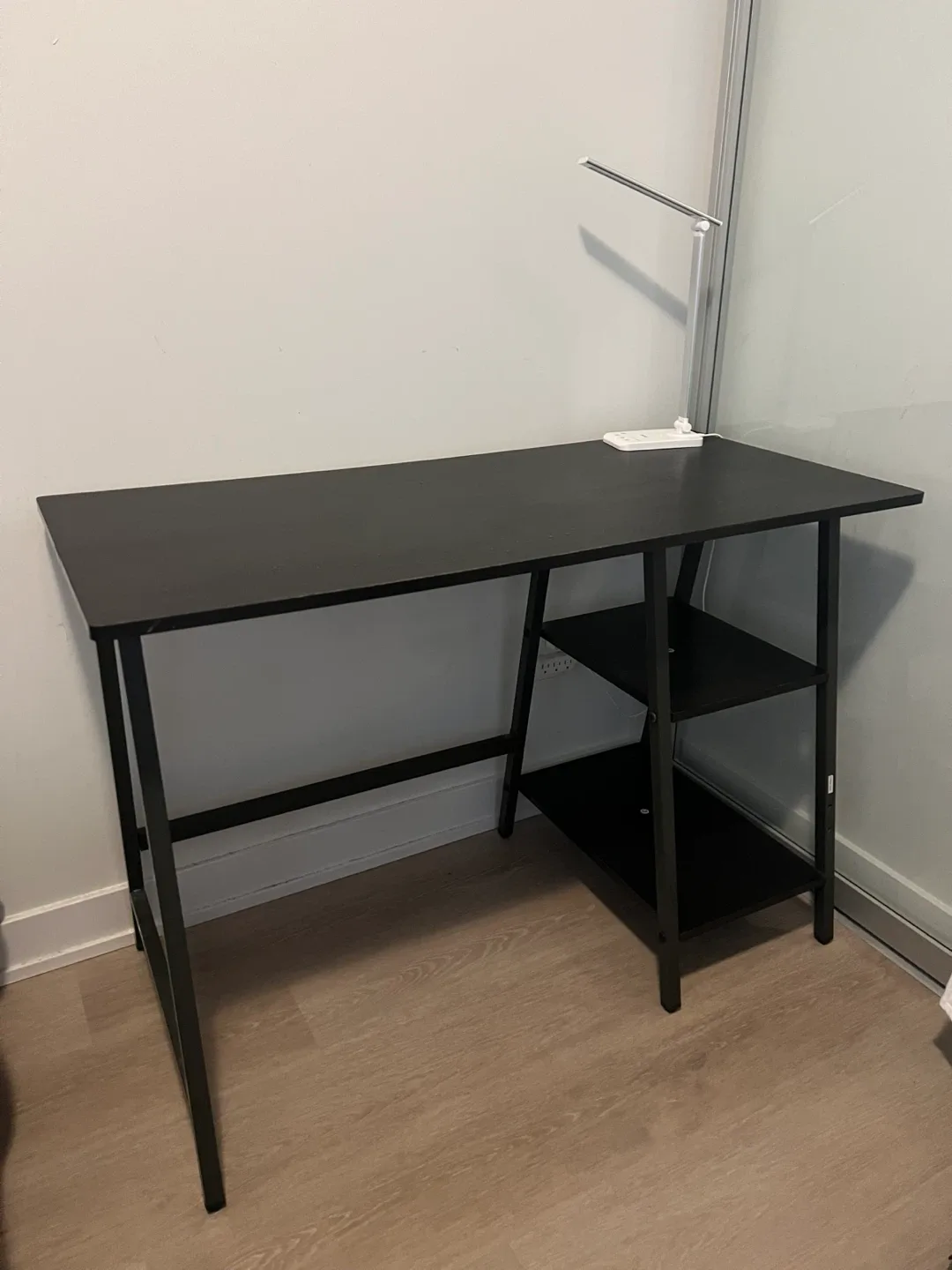 Black Computer Desk with Side Shelves