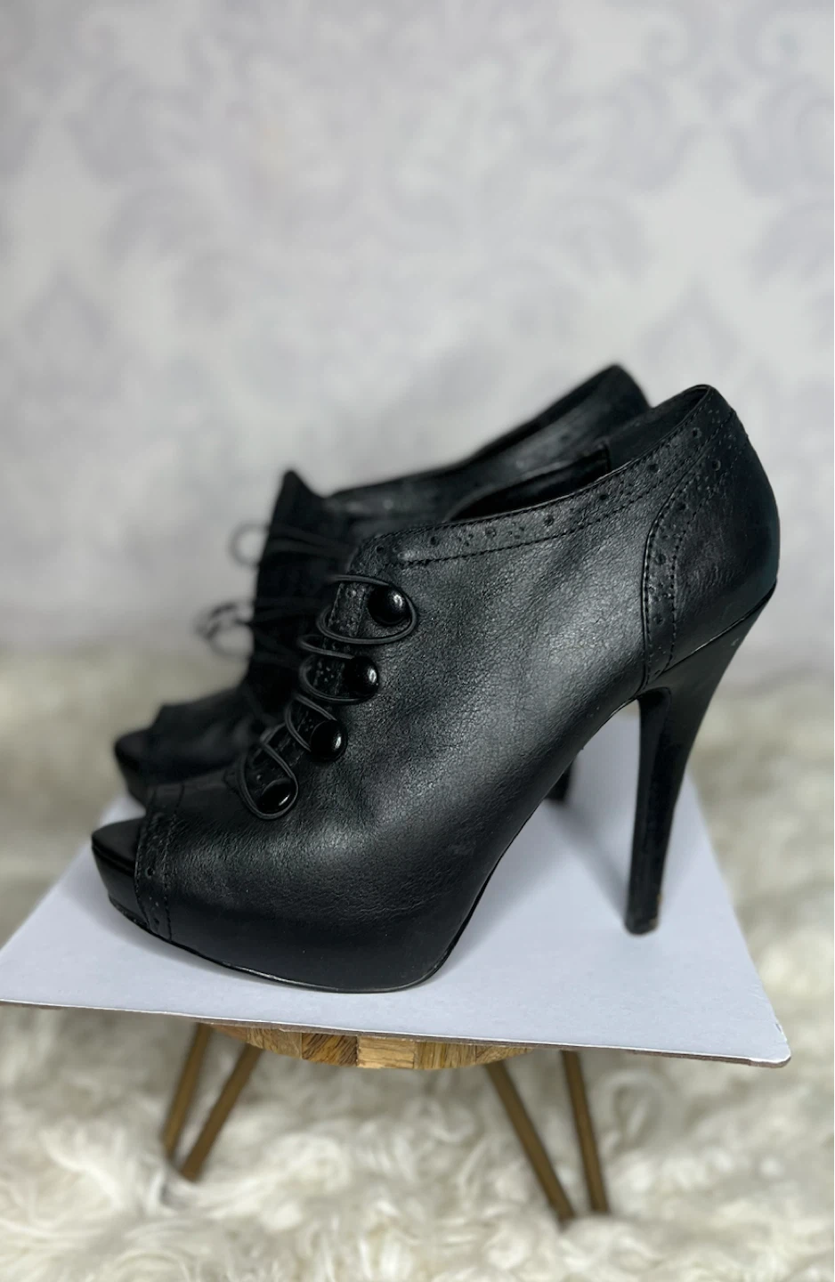 Aldo Black peep-toe stiletto ankle booties