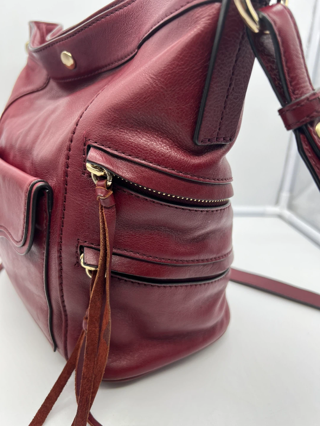 REBECCA MINKOFF Dexter Burgundy Red Leather Crossbody Bucket Bag - photo 4