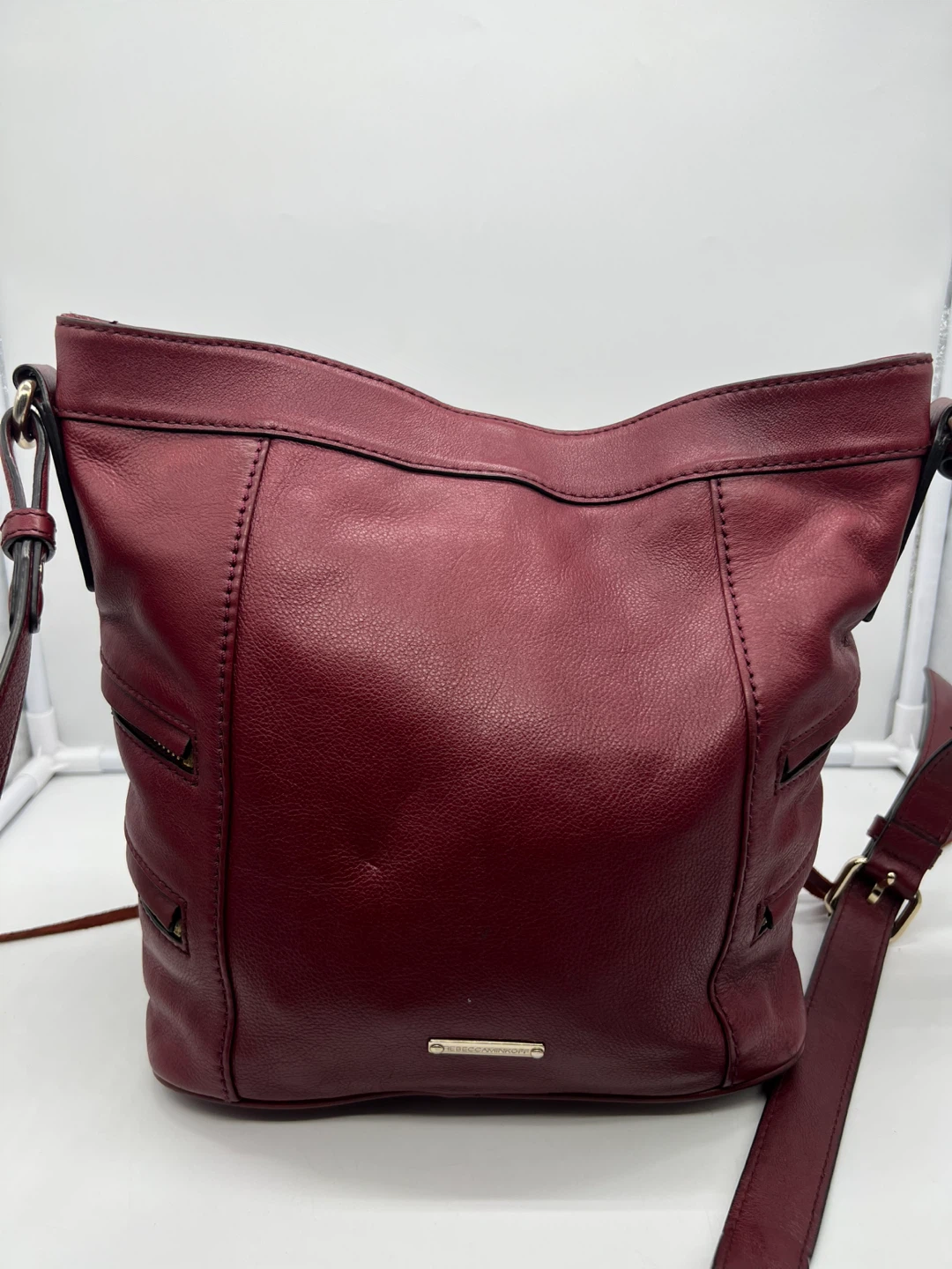 REBECCA MINKOFF Dexter Burgundy Red Leather Crossbody Bucket Bag - photo 5