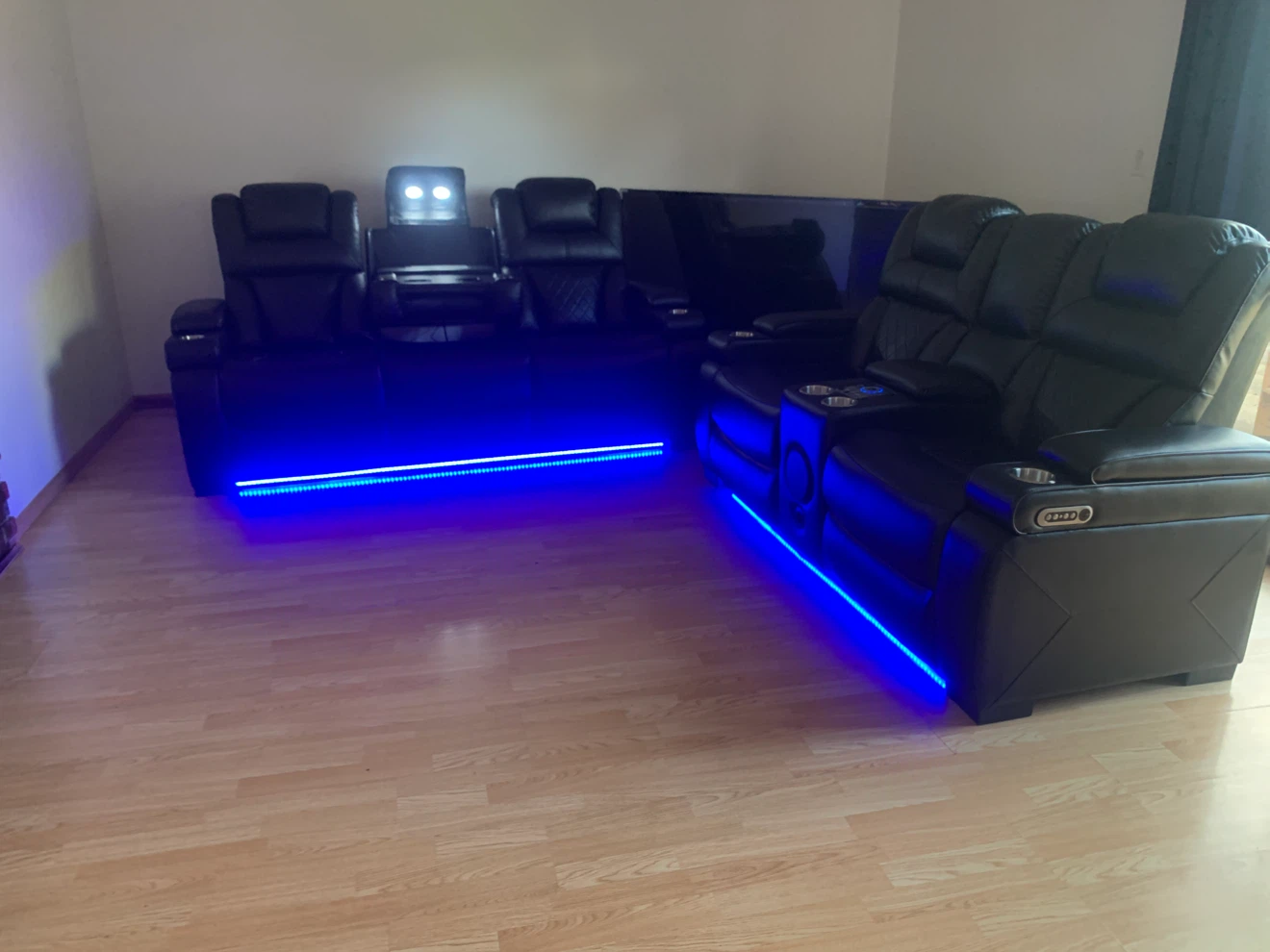 Black LED Leather Power Reclining Sectional Sofa - photo 2