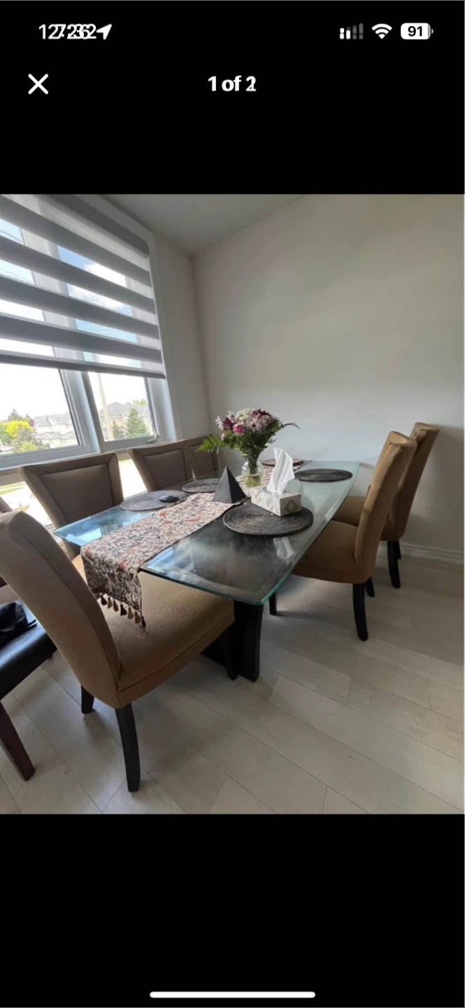 Dinning Set with Glass Table and 6 upholstered dining  chairs