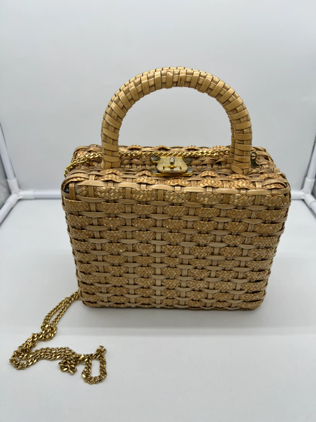 Vintage Straw Wicker Woven Basket Crossbody Bag