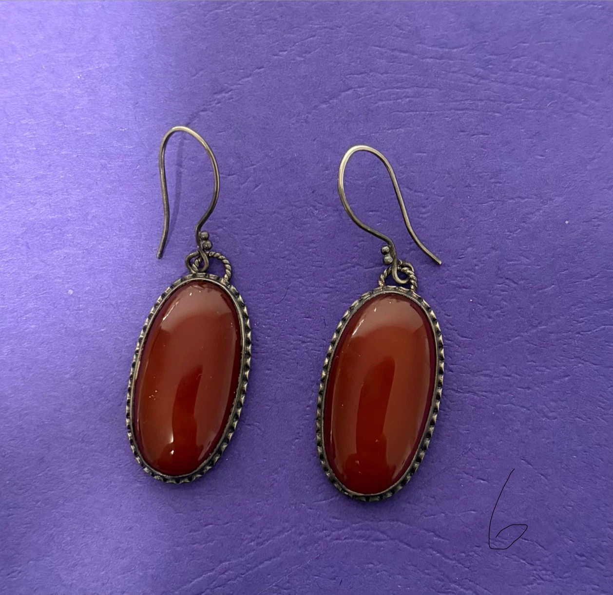 Oval Carnelian Drop Earrings. Silver