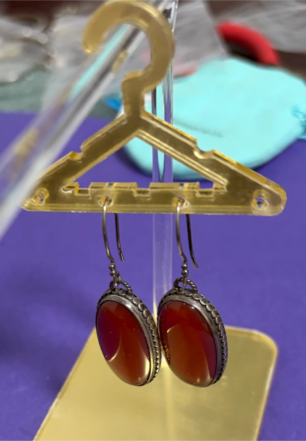 Oval Carnelian Drop Earrings. Silver - photo 2