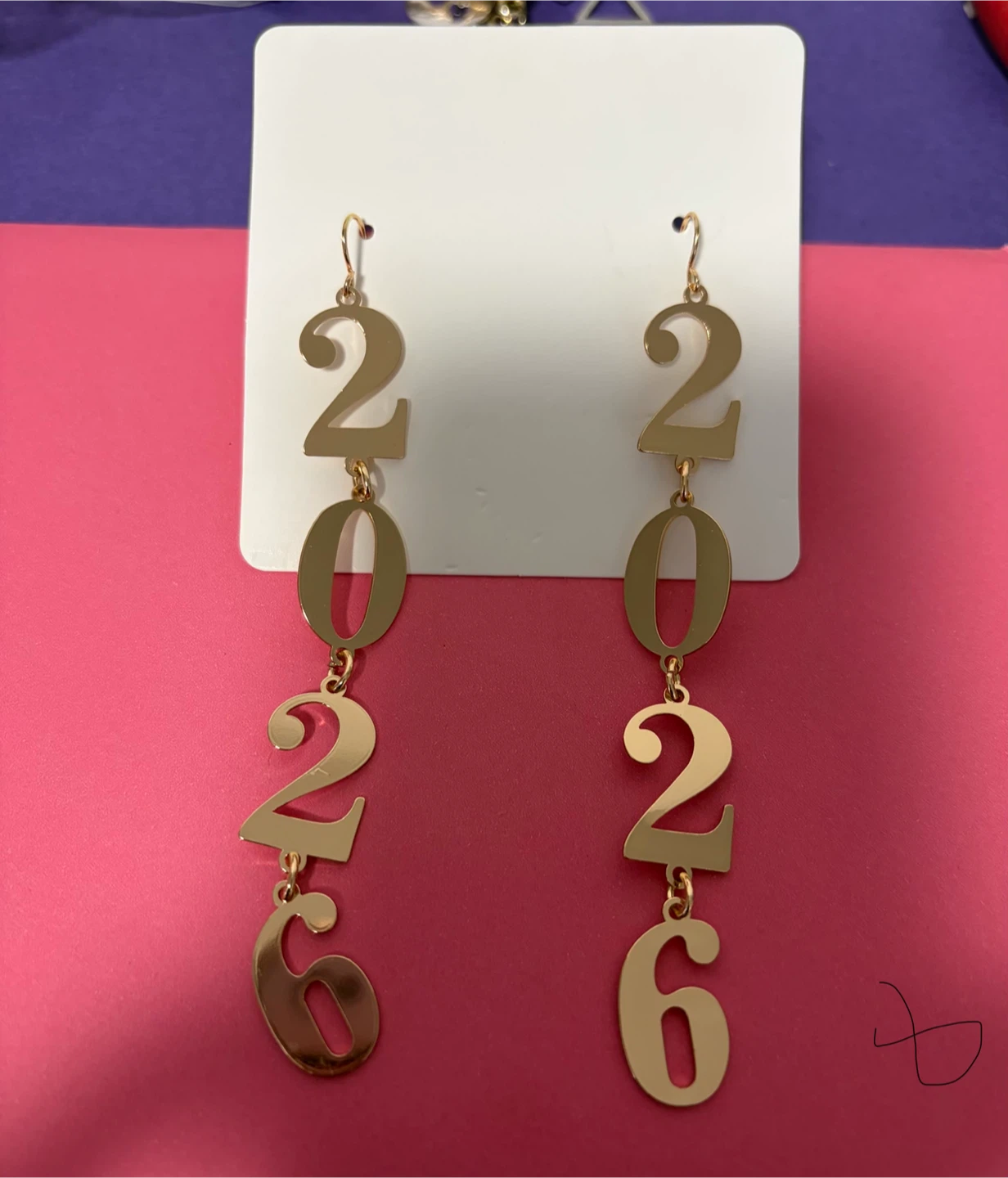 2026 Gold Tone Number Dangle Earrings