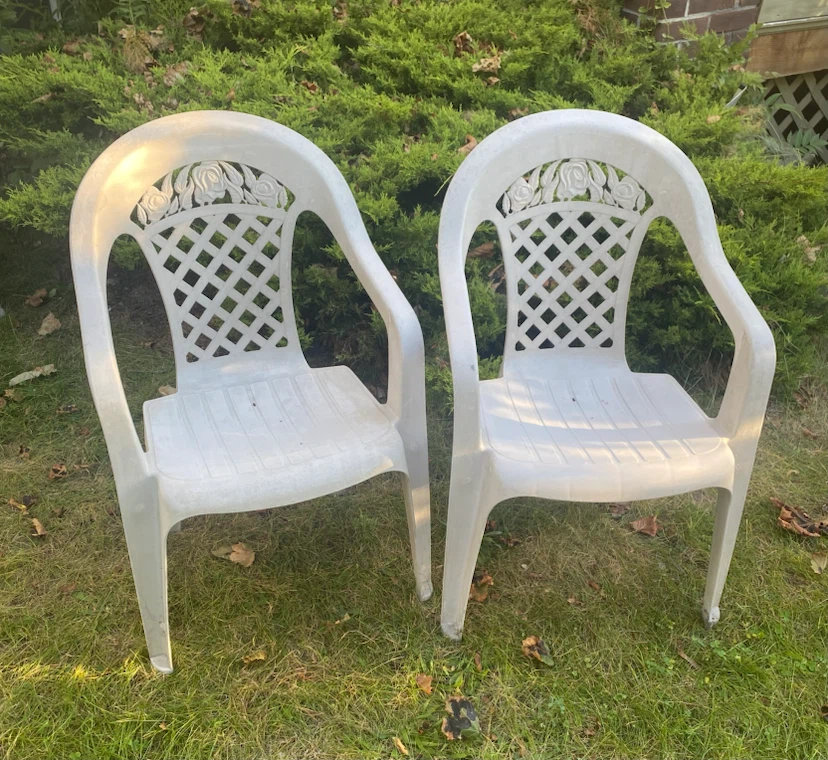 Set of Two White Plastic Patio Chairs - garden, camping, outdoor