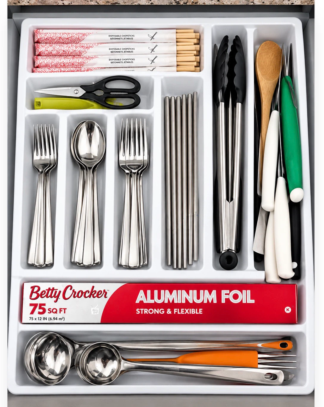 White Plastic Kitchen Cutlery Drawer Organizer
