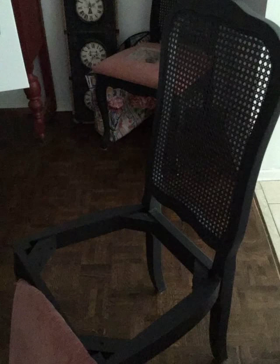 Refinished Set of 4 Black Cane Back Dining Chairs