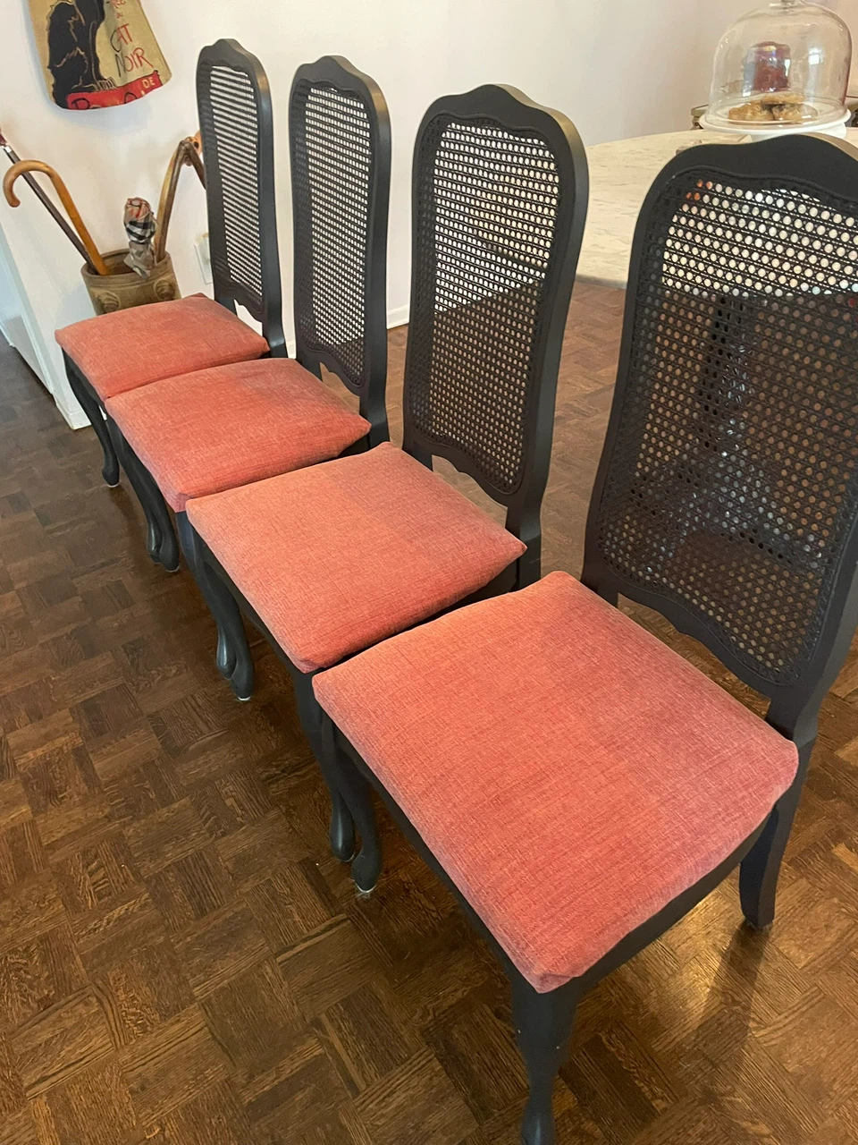 Refinished Set of 4 Black Cane Back Dining Chairs - photo 2