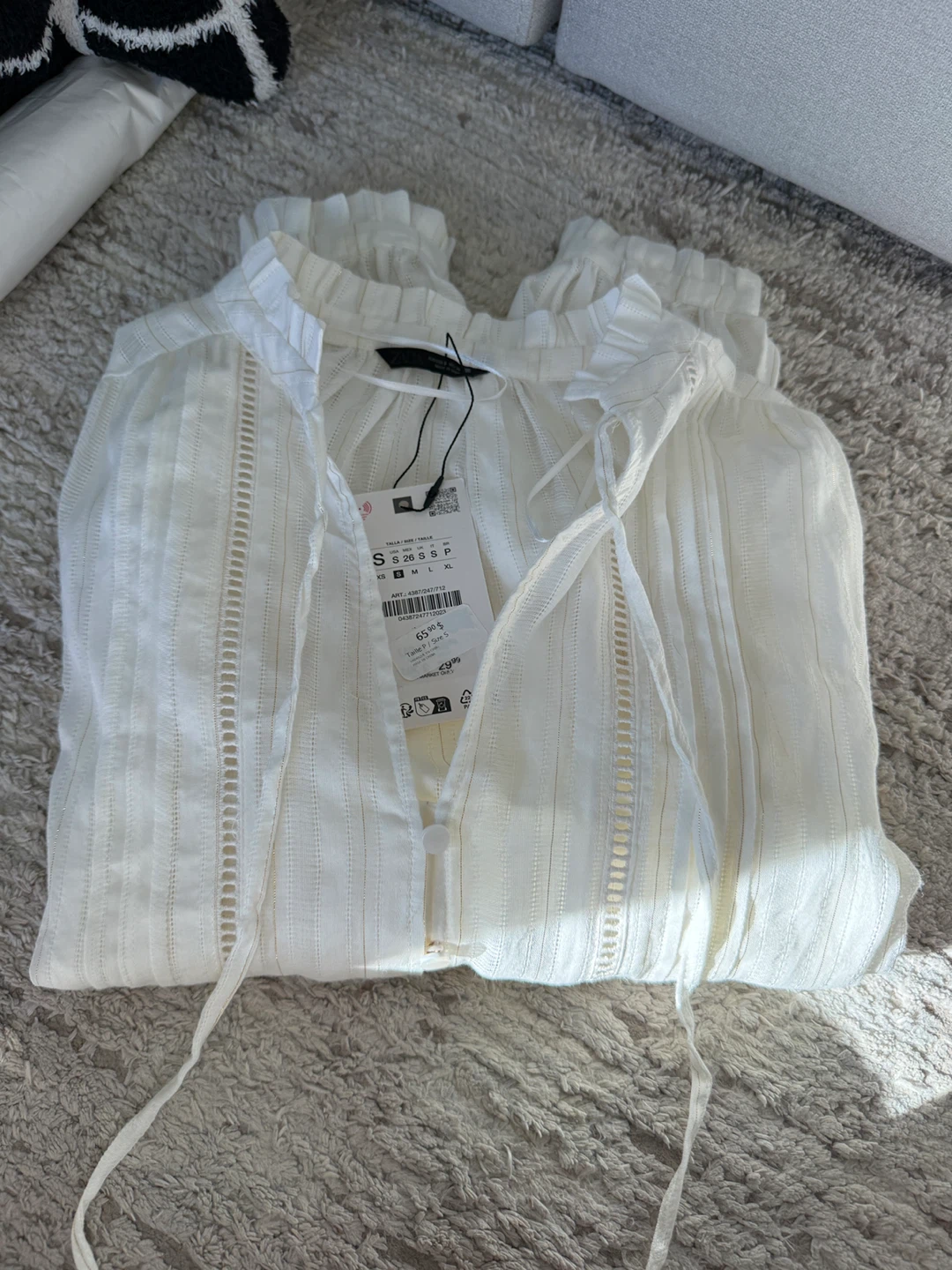Romantic Lace Insert Cotton Blouse White Size S - photo 2