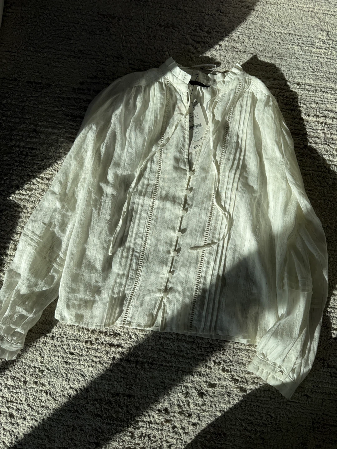 Romantic Lace Insert Cotton Blouse White Size S - photo 3