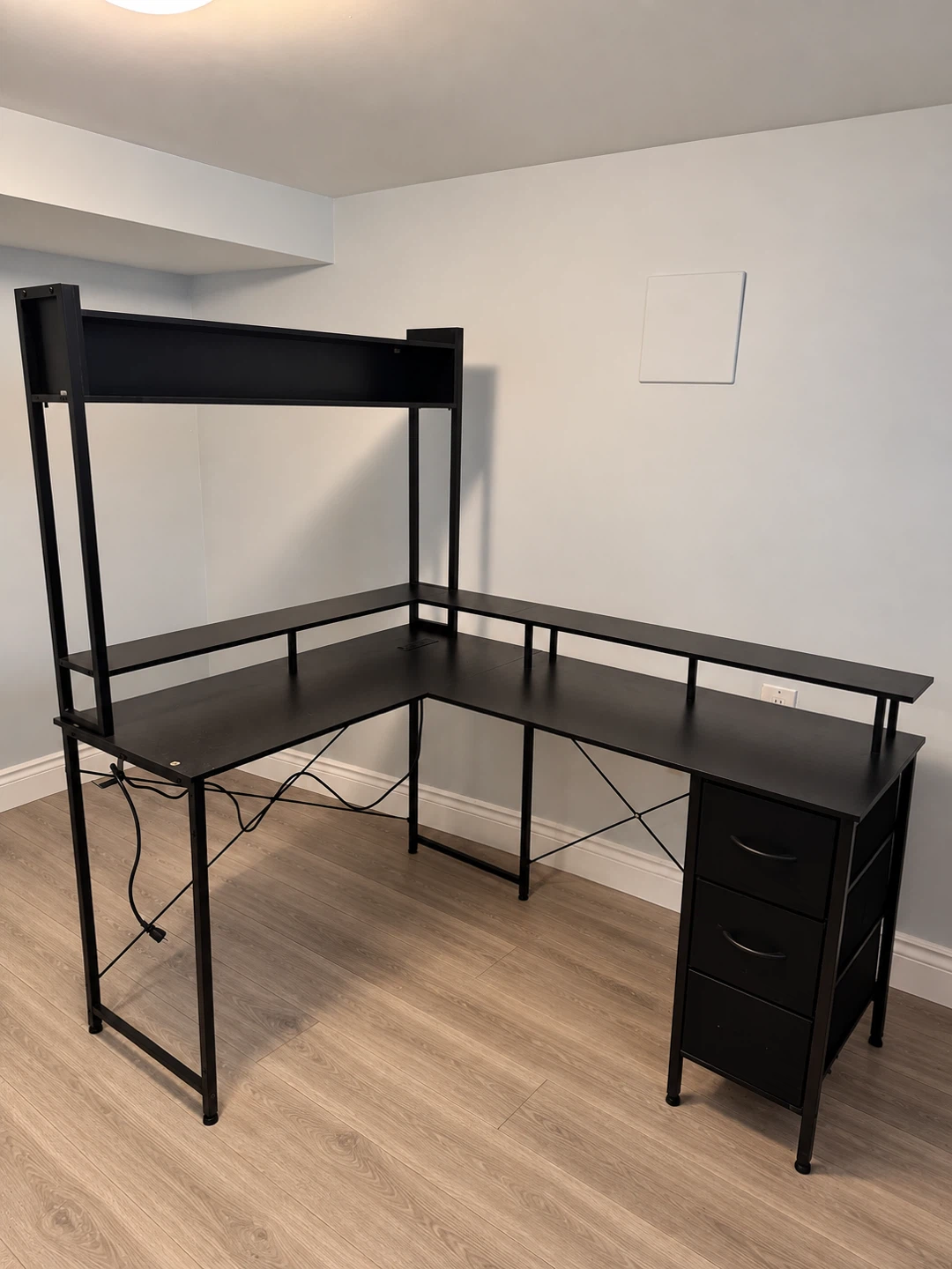 Black L-Shaped Desk with Hutch