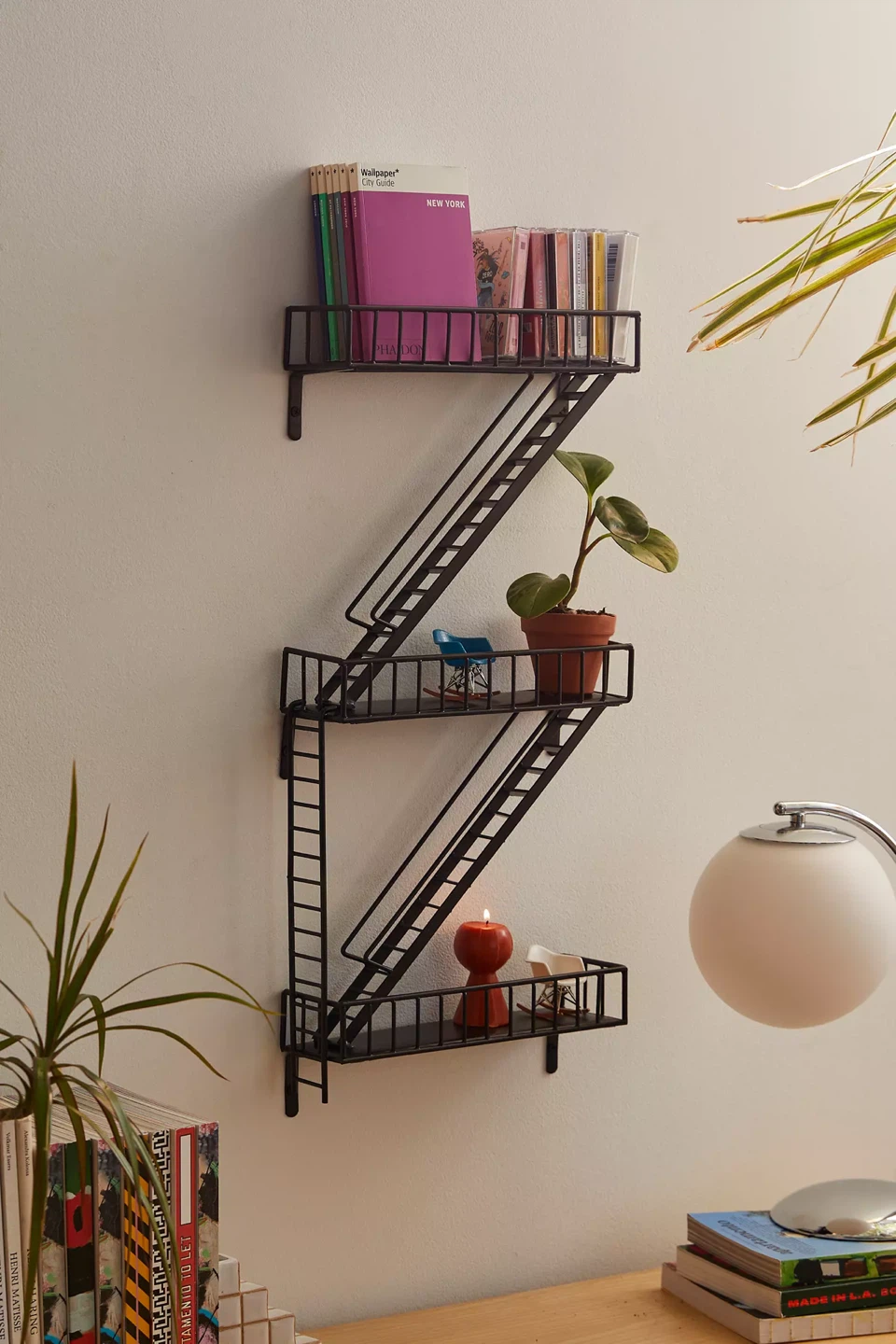 Black Metal Fire Escape Wall Shelf