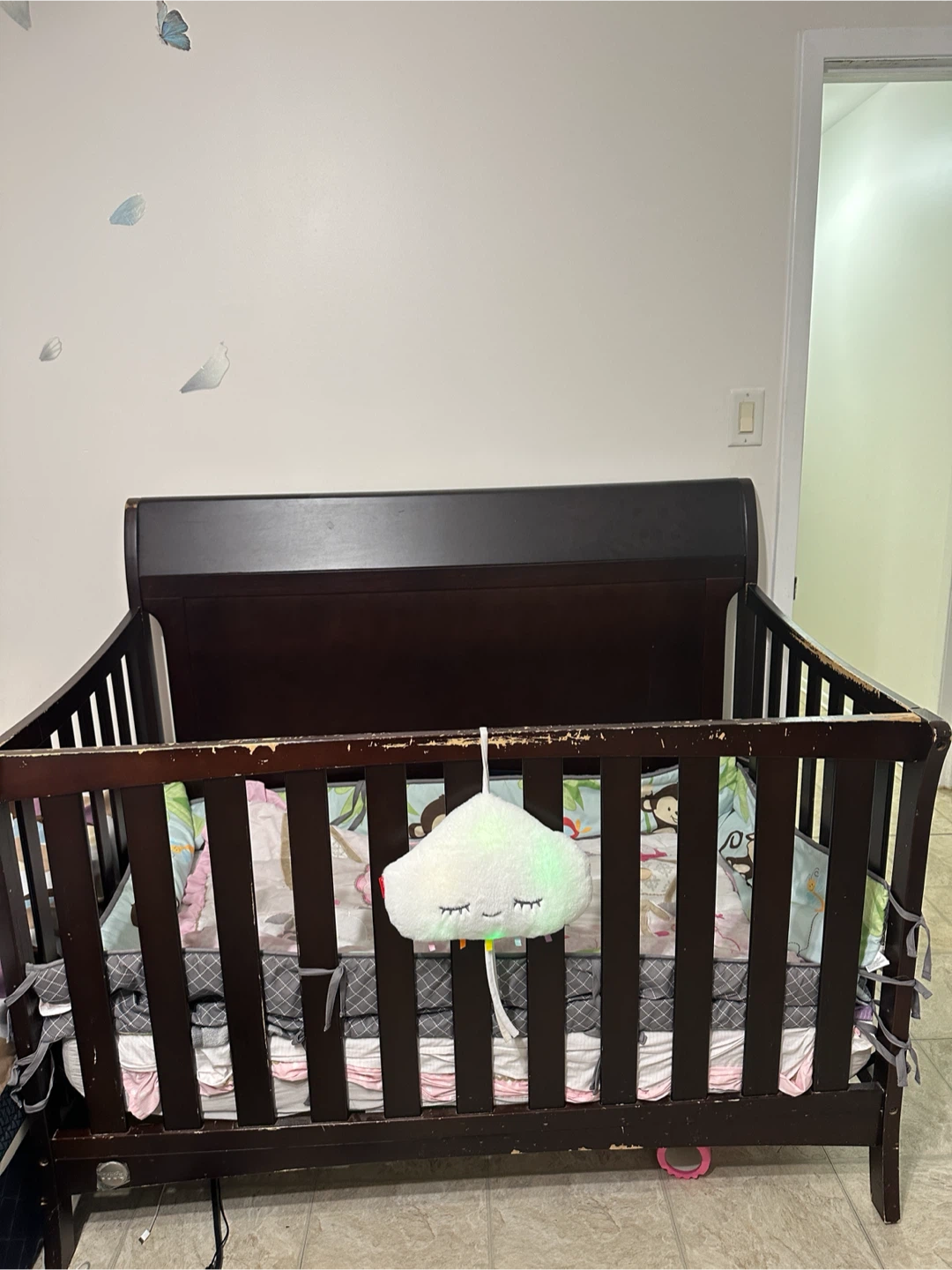Dark Wood Baby Crib and Mattress
