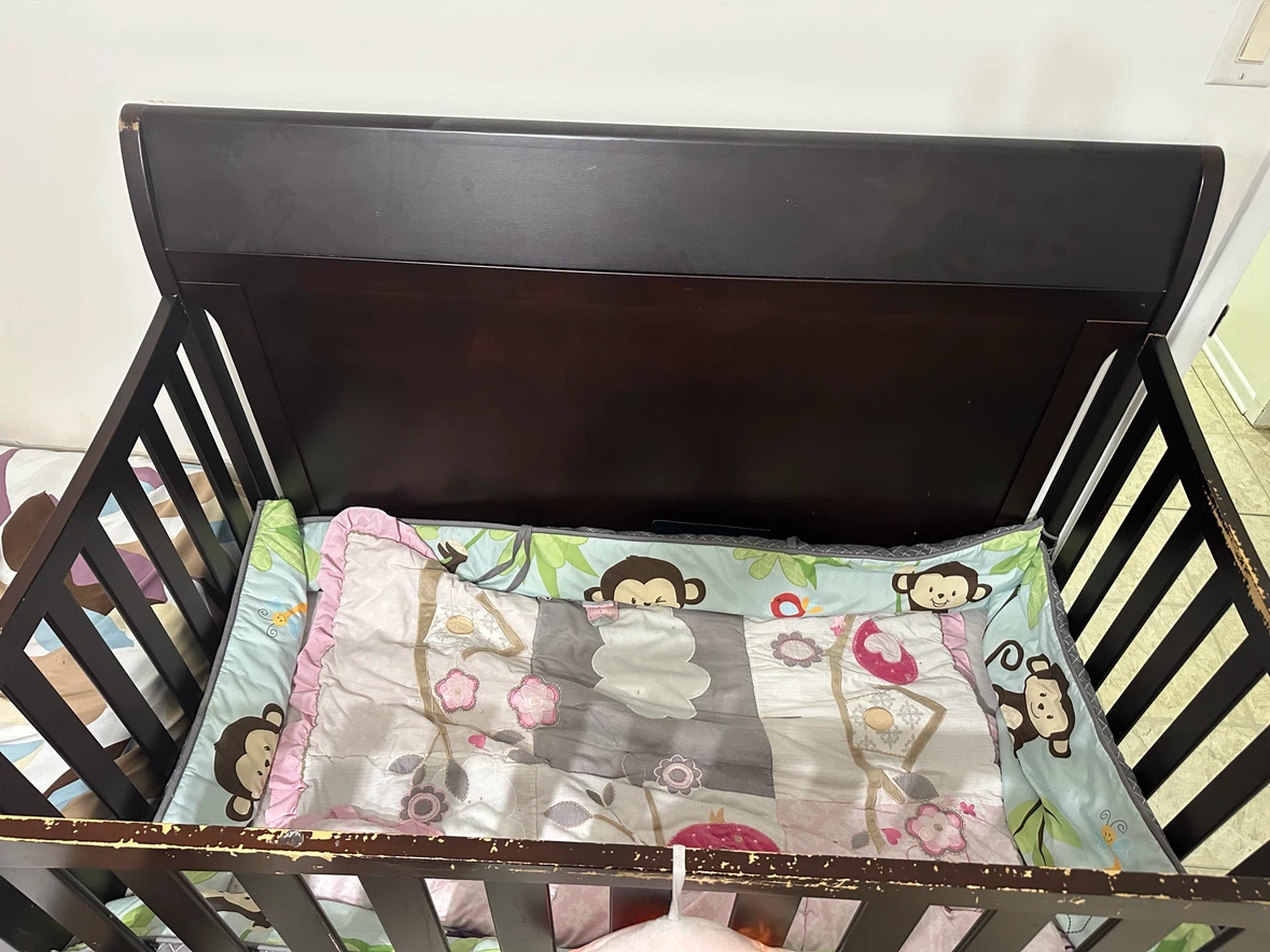 Dark Wood Baby Crib and Mattress - photo 2