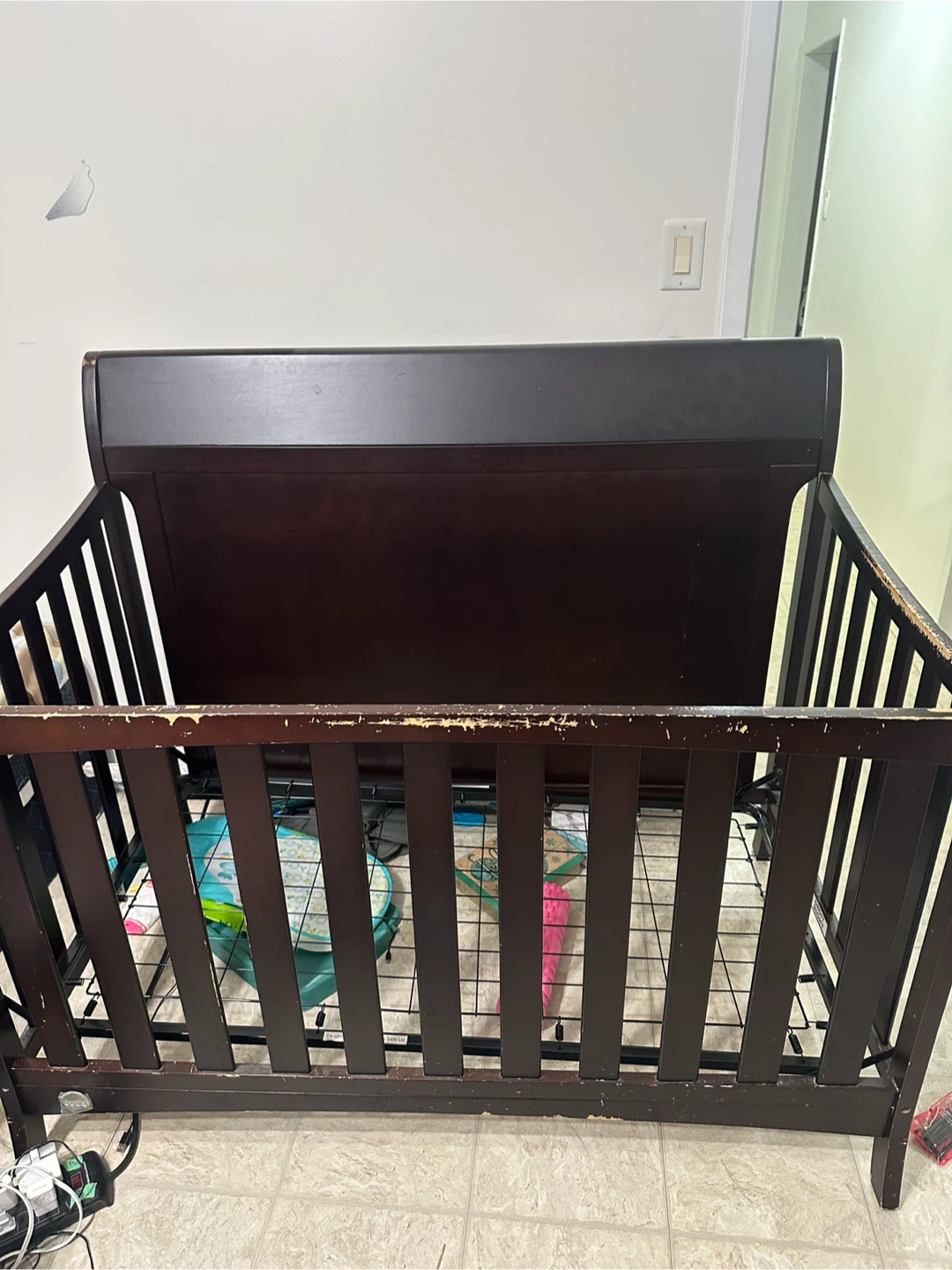 Dark Wood Baby Crib and Mattress - photo 5