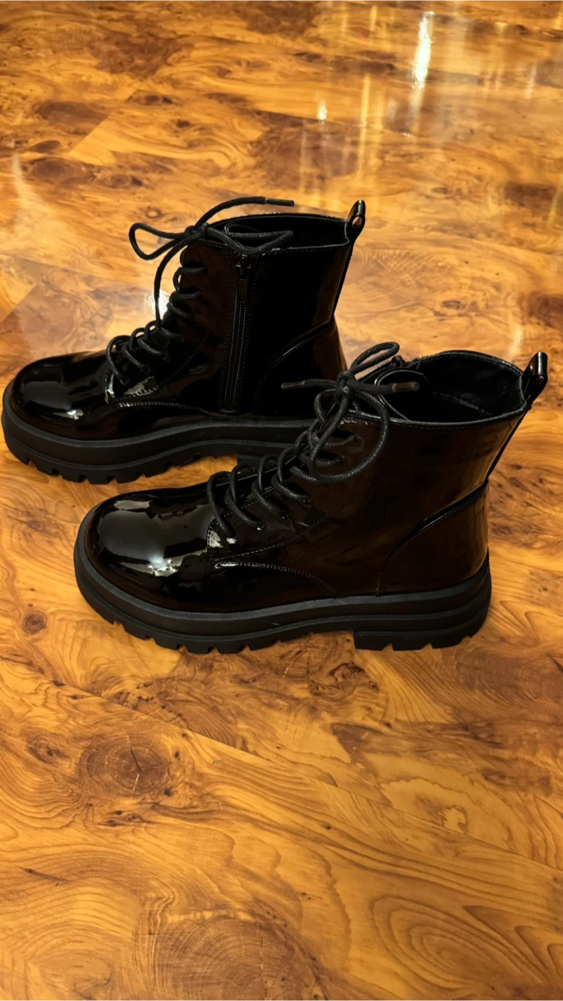 Black Patent Combat Boots Size 7