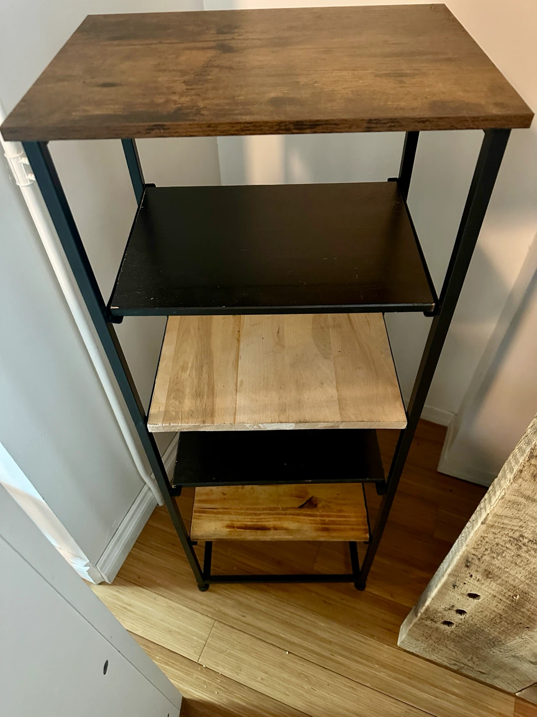 RECLAIMED WOOD STEEL SHOE RACK STORAGE DISPLAY UTILITY SHELF - photo 2