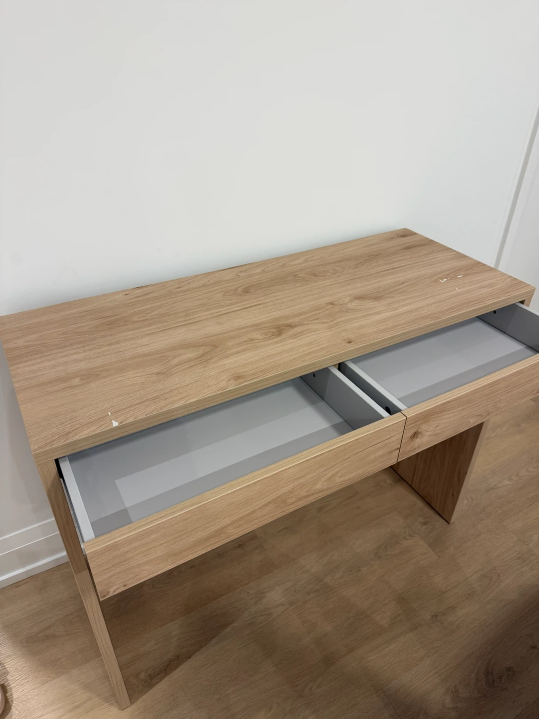 Modern Light Oak Wood Desk with Two Drawers