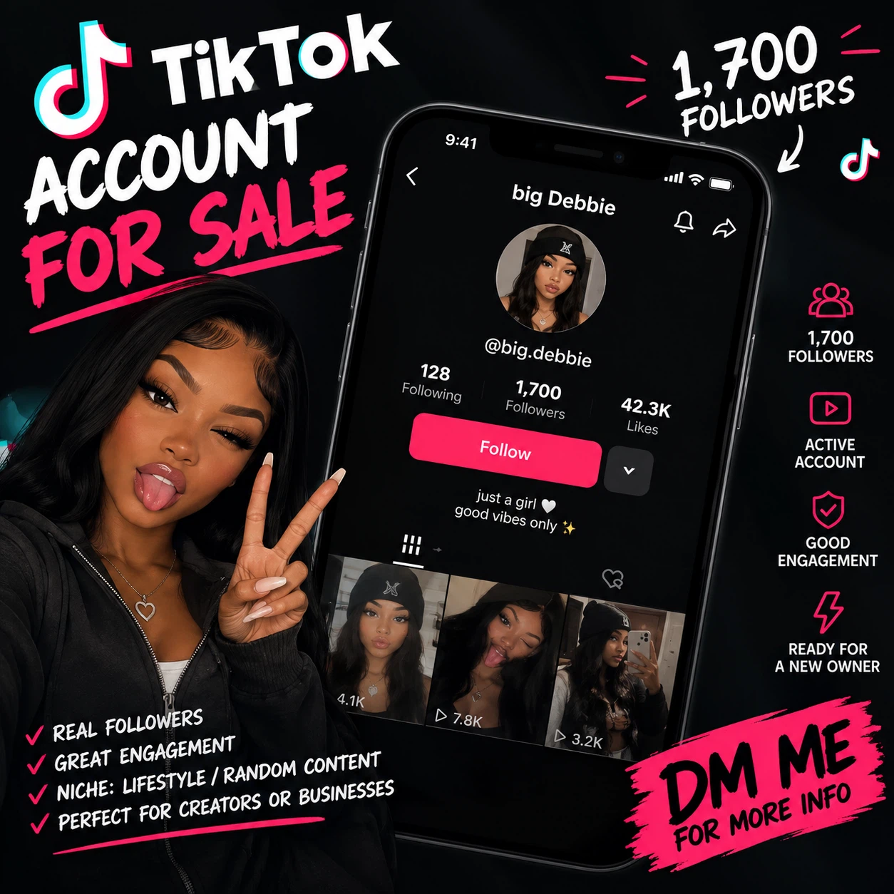 SELLING TIKTOK ACCOUNT DM FOR PRICE OR DETAILS