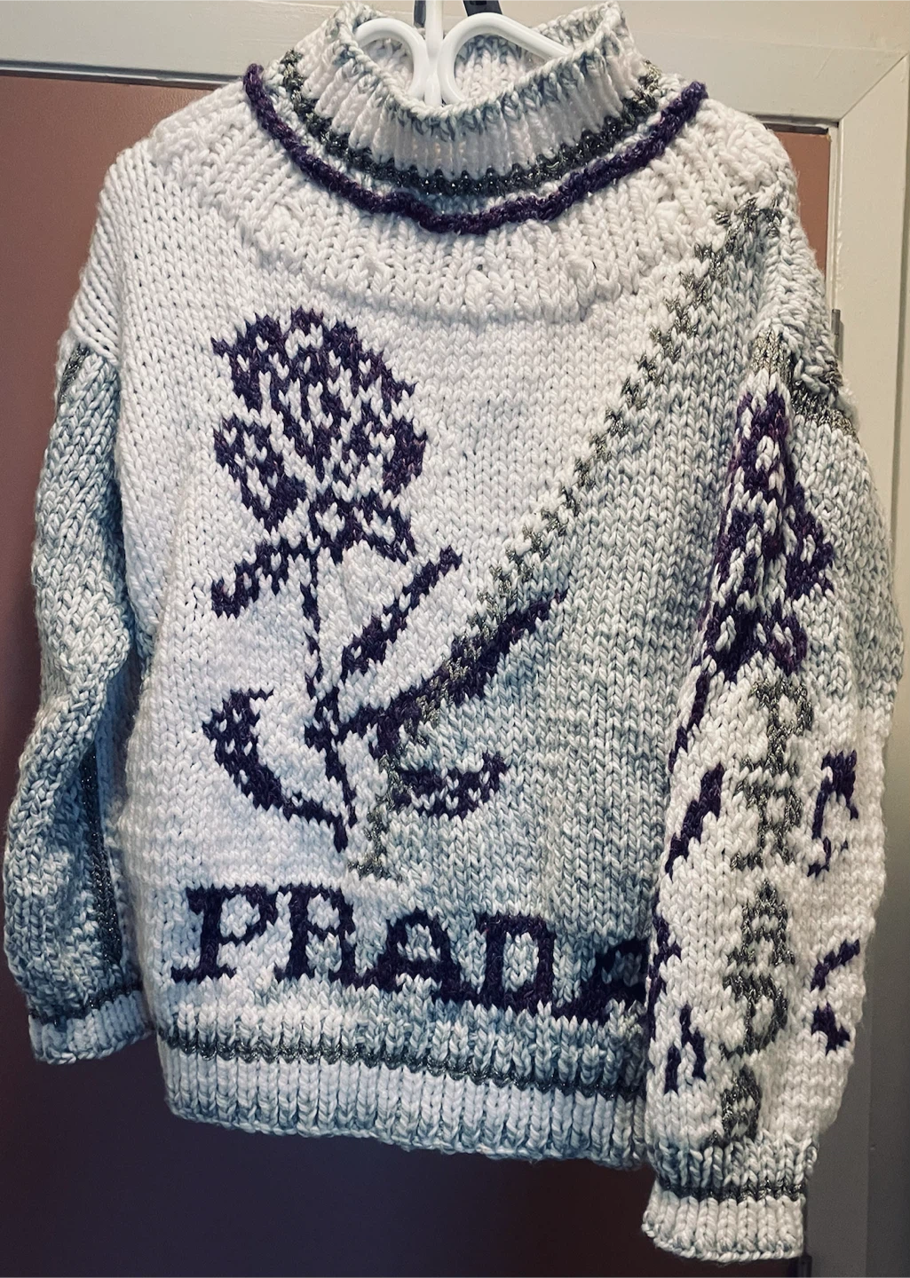 Chunky Hand Knit Purple Rose Sweater