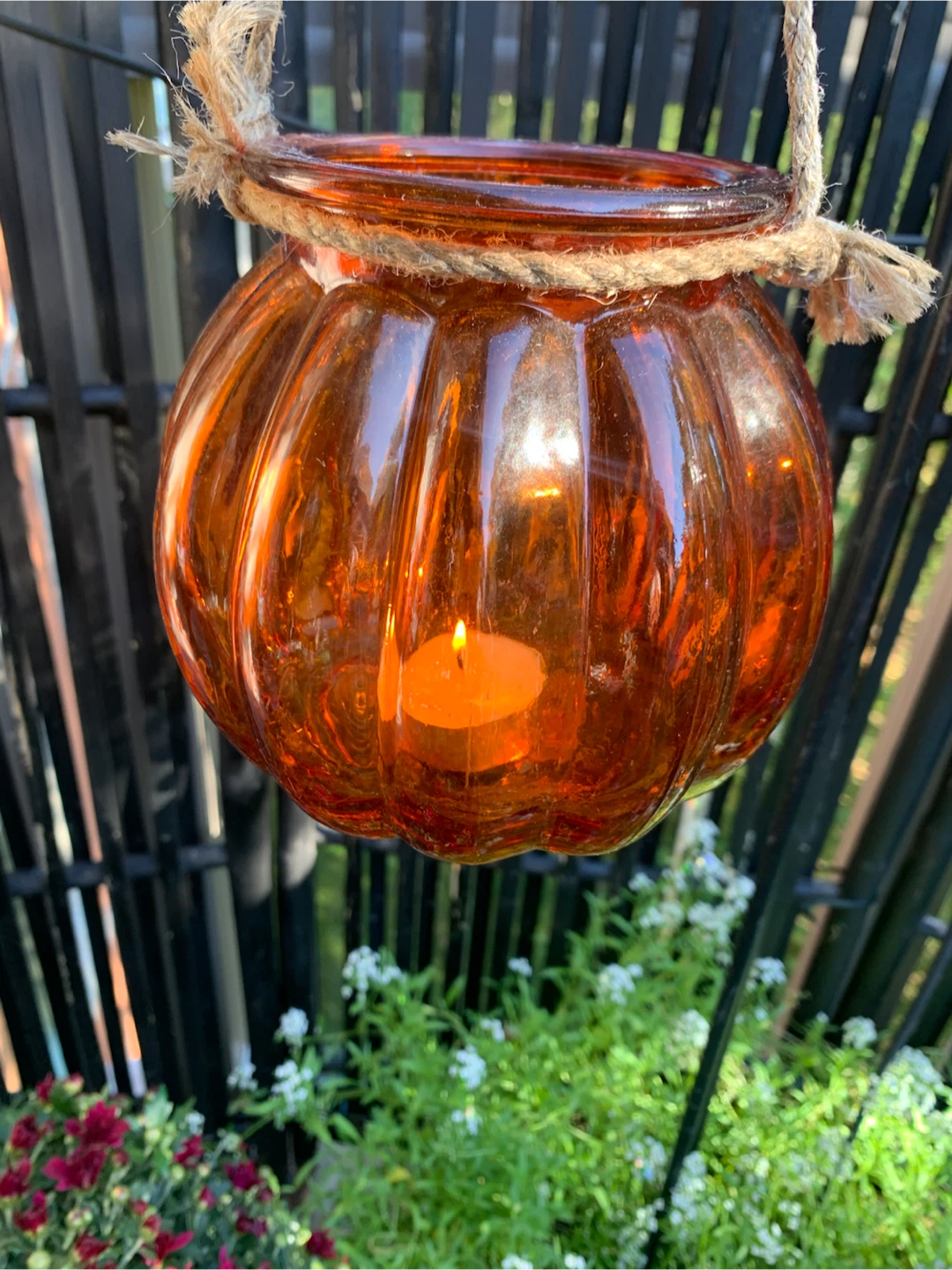 Set of 2 Amber Glass Pumpkin Hanging Lanterns - photo 3