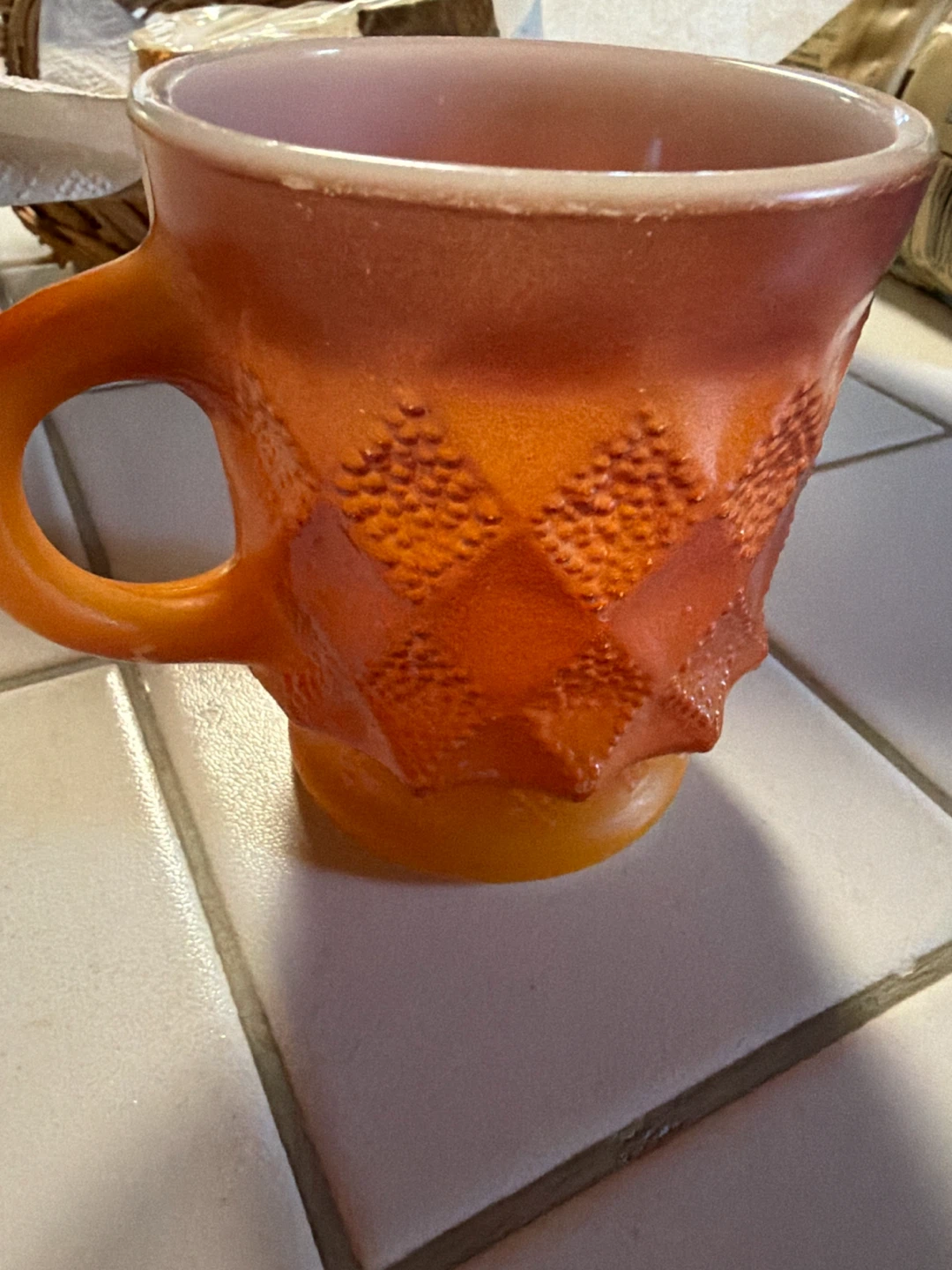 Vintage Fire-King Orange Diamond Mug