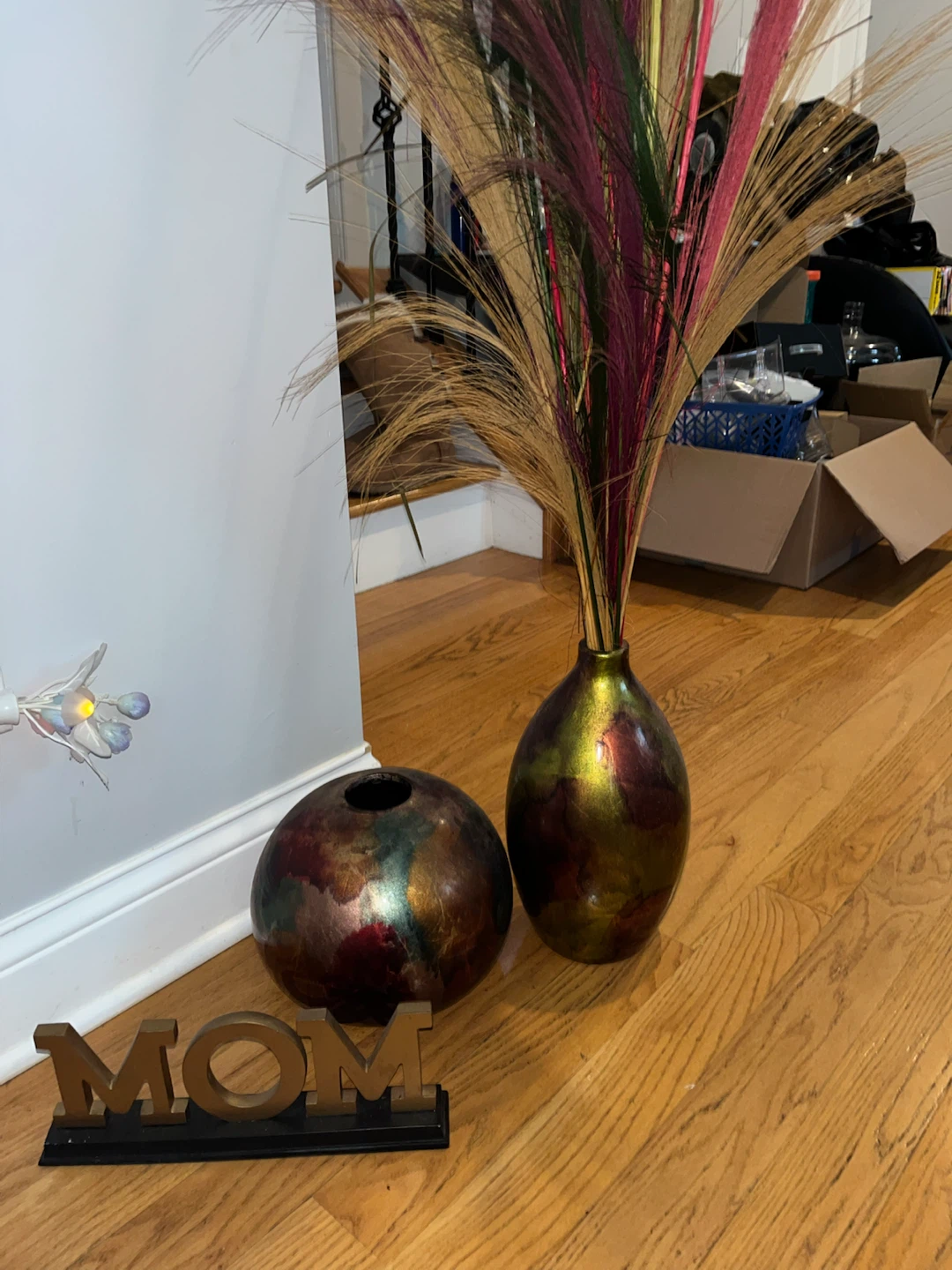 Two Decorative Vases and MOM Tabletop Decor