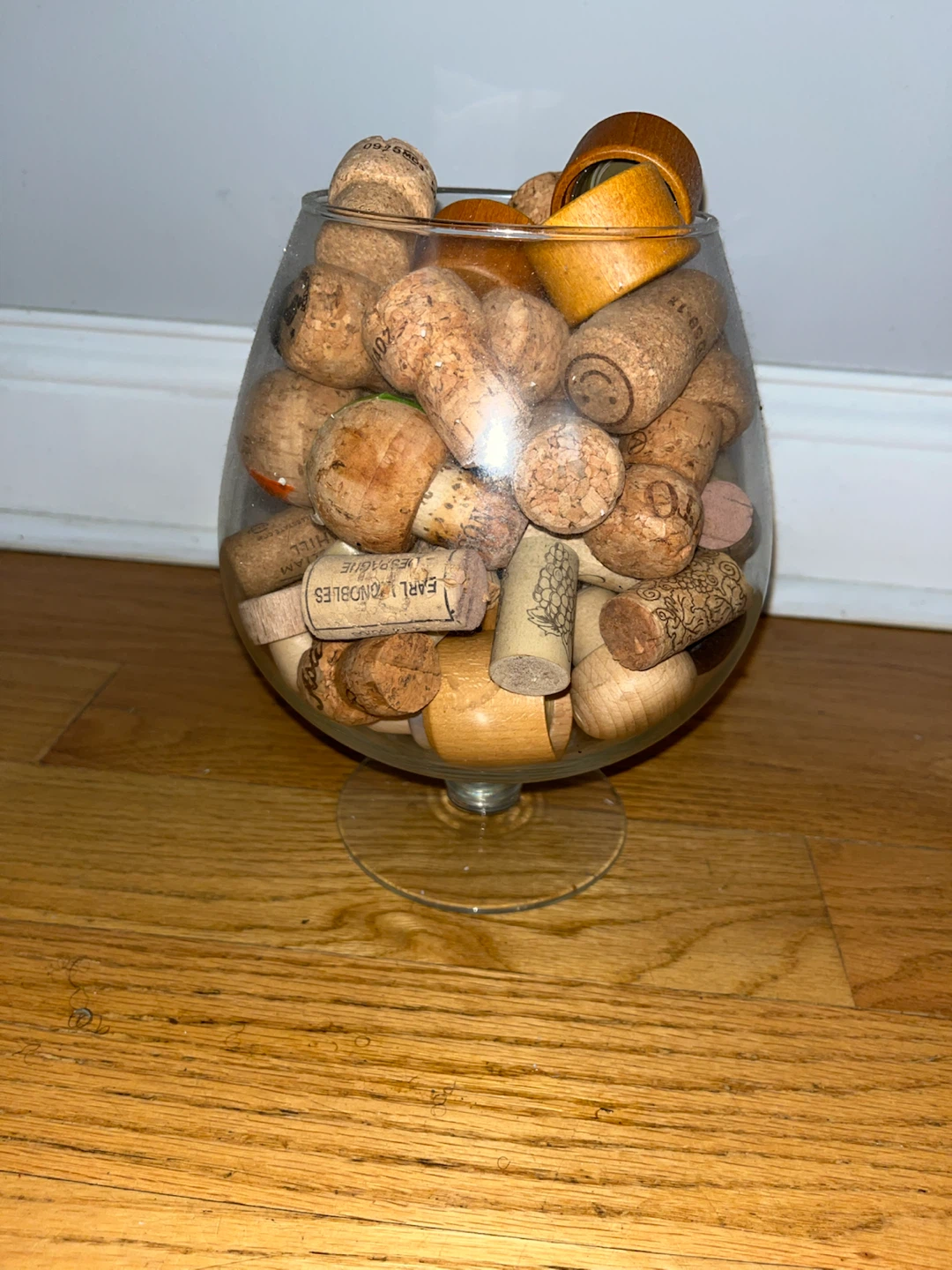 Large Glass Snifter with Wine Cork Collection
