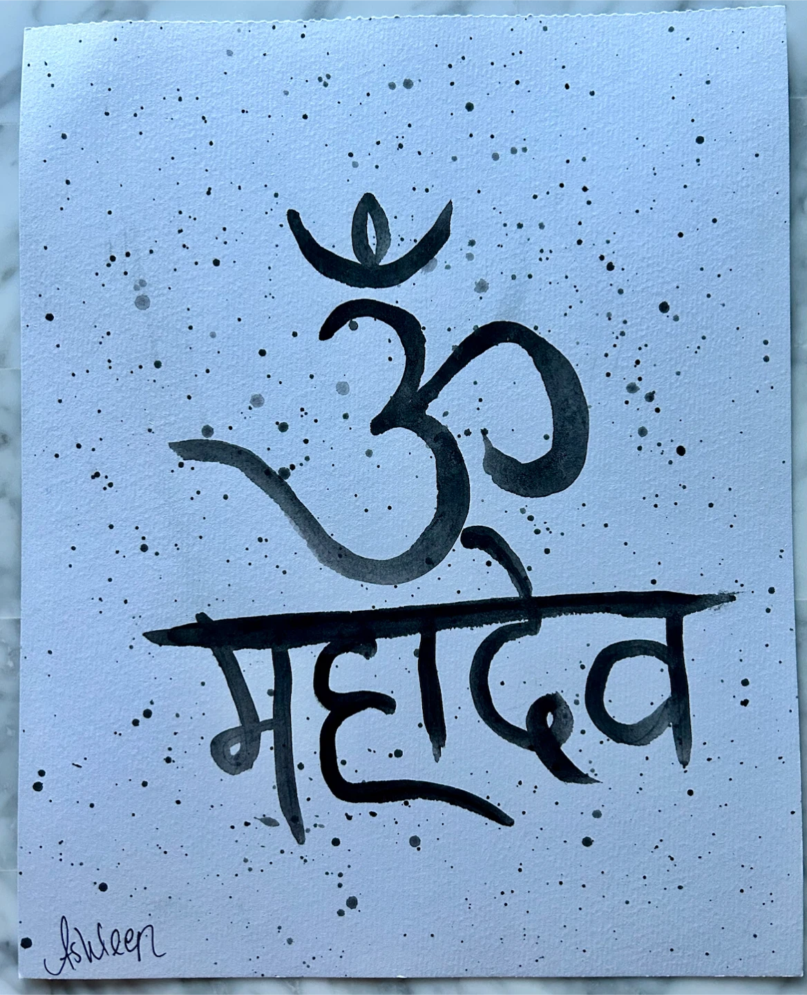 Original Om Mahadev Watercolour Calligraphy Art - photo 2