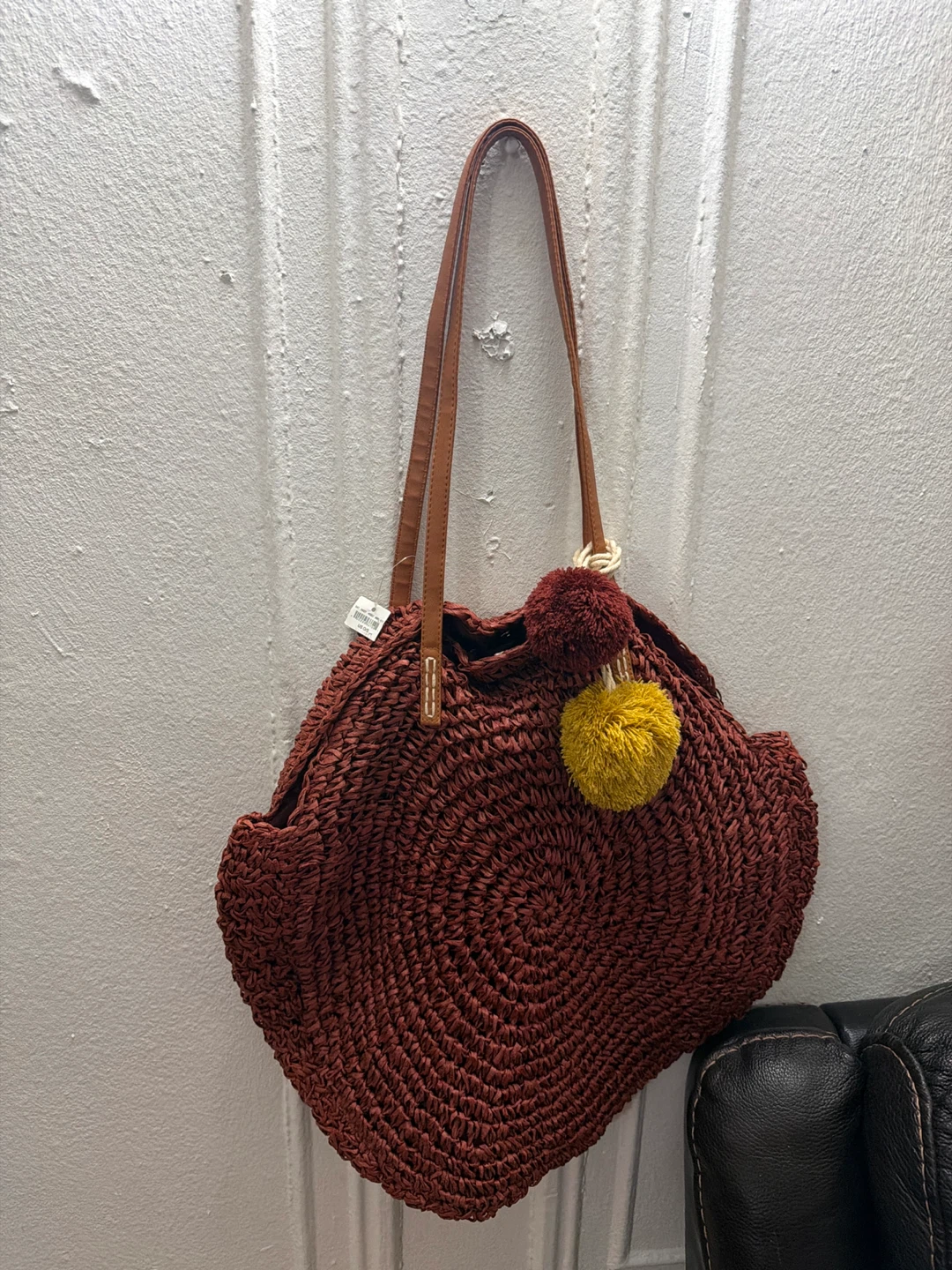 Woven Straw Tote Bag in Rust