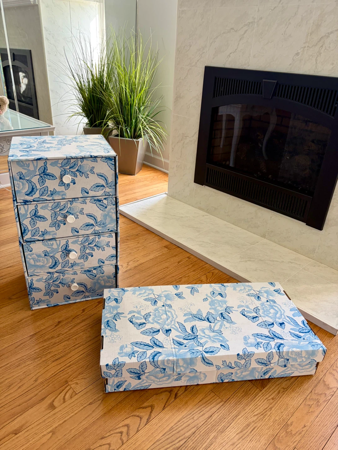 BLUE & WHITE FLOWER 4 DRAWER STORAGE