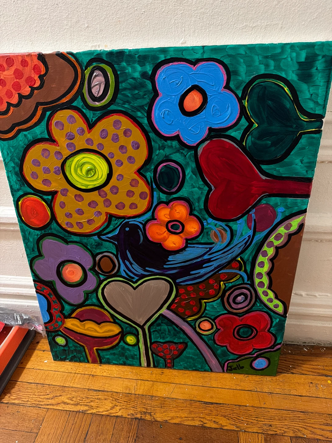Original Floral Bird Painting