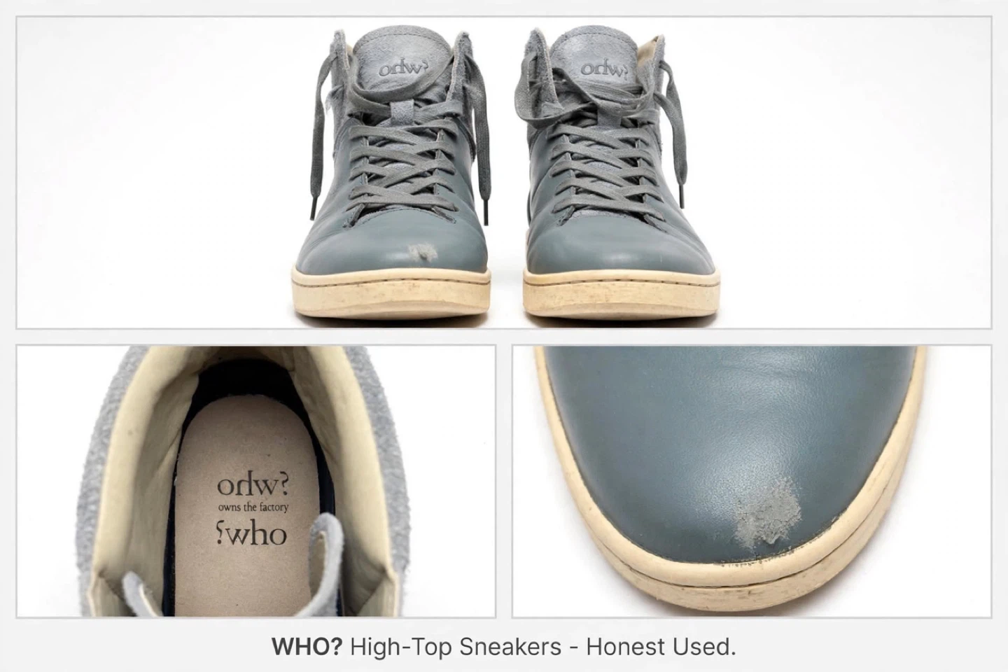 WHO? Grey Leather High-Top Sneakers 9Mens