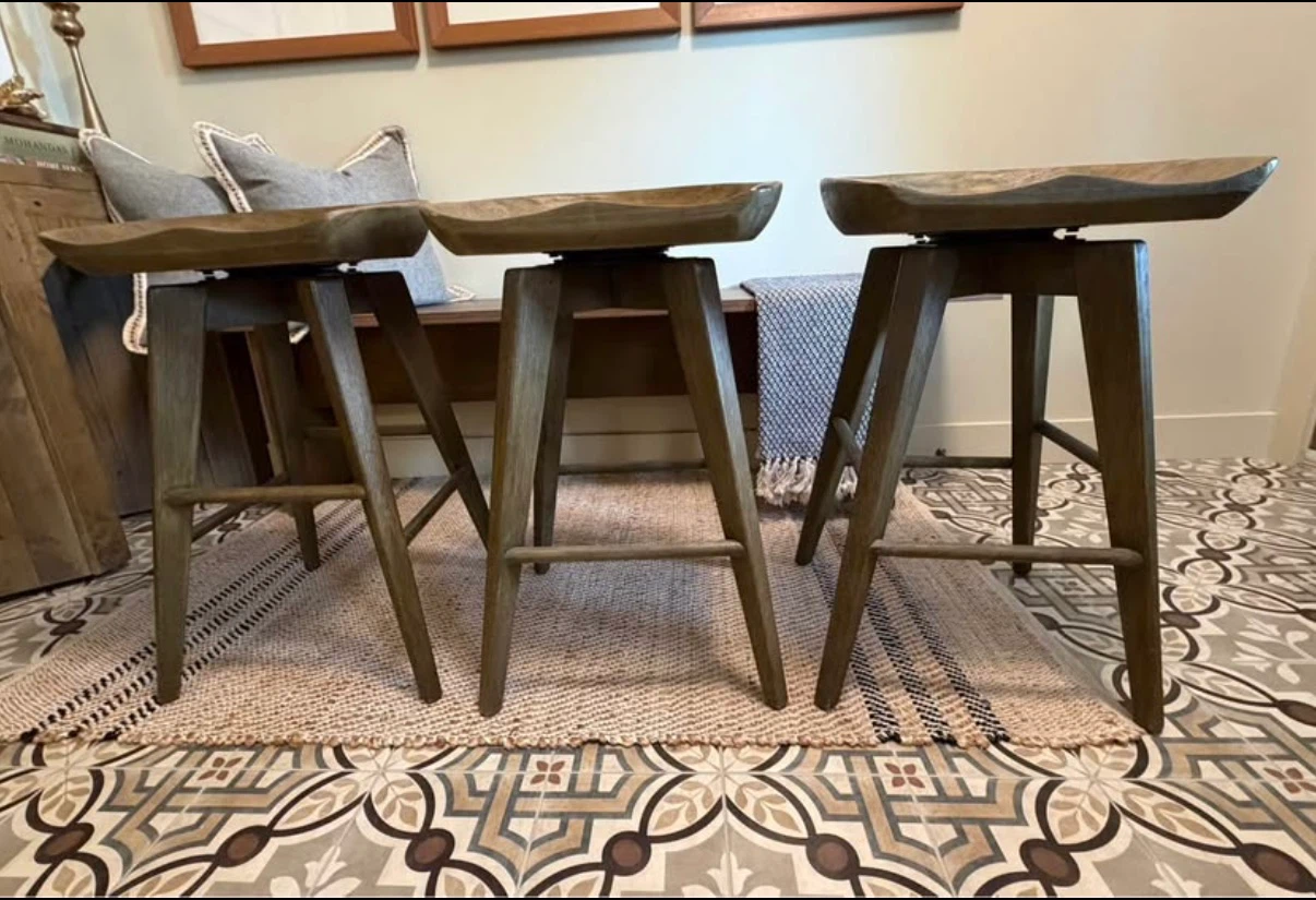 Set of 3 Urban Barn Wood Swivel Bar Stools