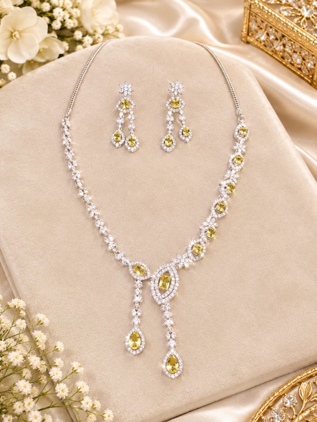 Yellow Stone Necklace and Earring Jewelry Set