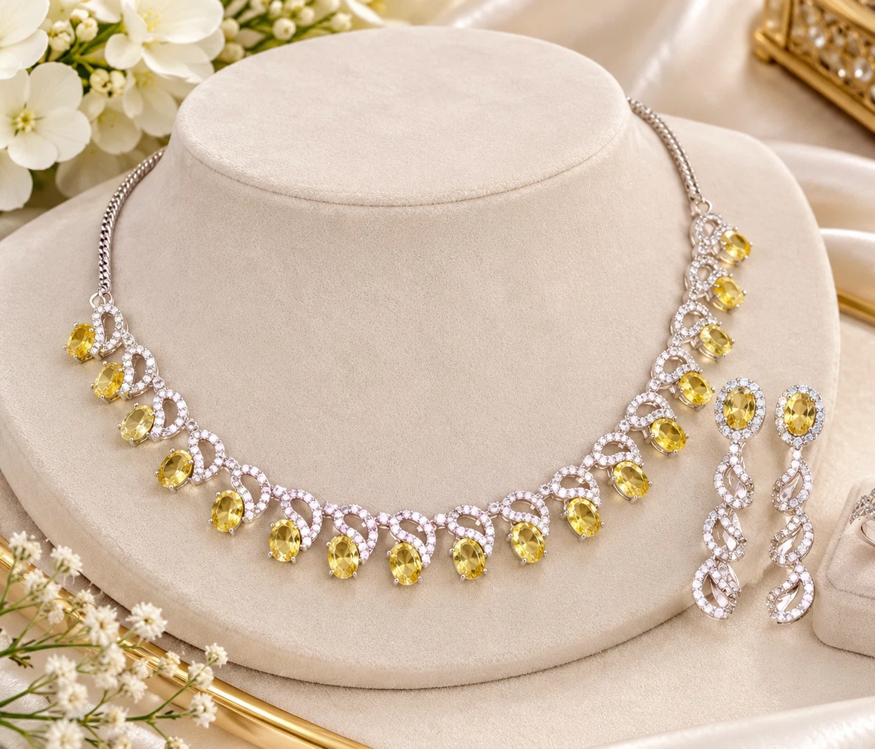 Yellow Stone Necklace and Earring Set